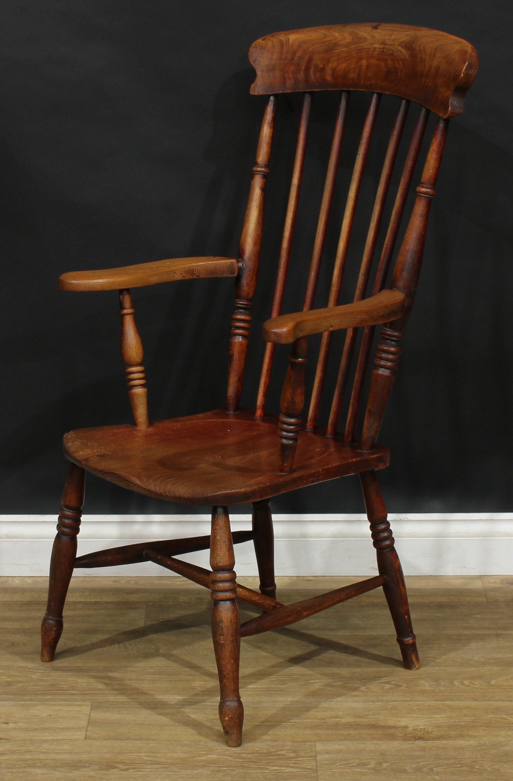 A 19th century elm, ash and beech stick back Windsor kitchen armchair, 108cm high, 58cm wide, the - Image 3 of 4