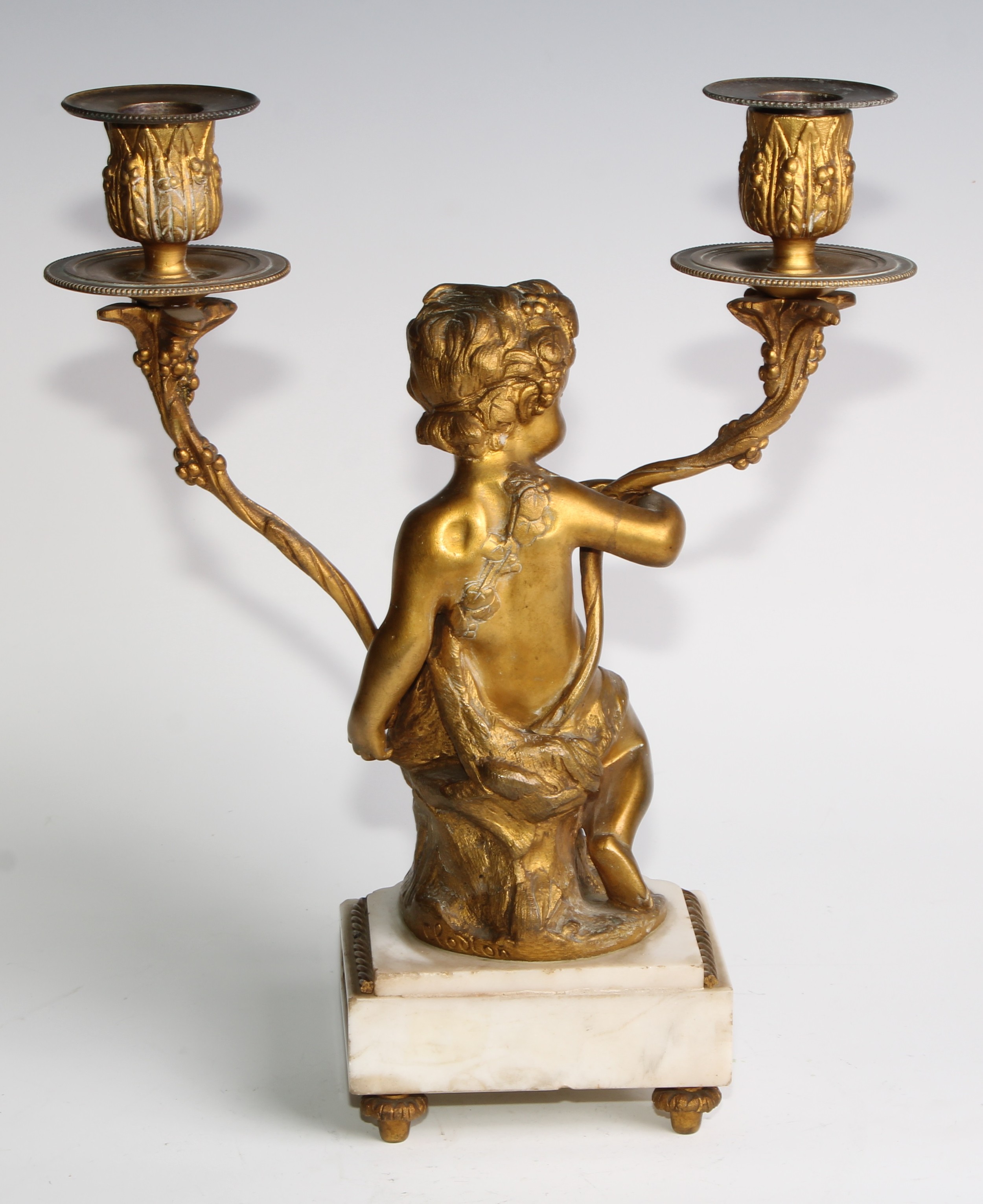 A pair of 19th century French bronze figural two-light candelabra, after Clodion (1738 - 1814), - Image 11 of 12