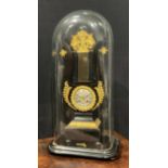 A Louis XVI Revival gilt metal mounted ebonised lyre-shaped table clock, 8.5cm silvered dial