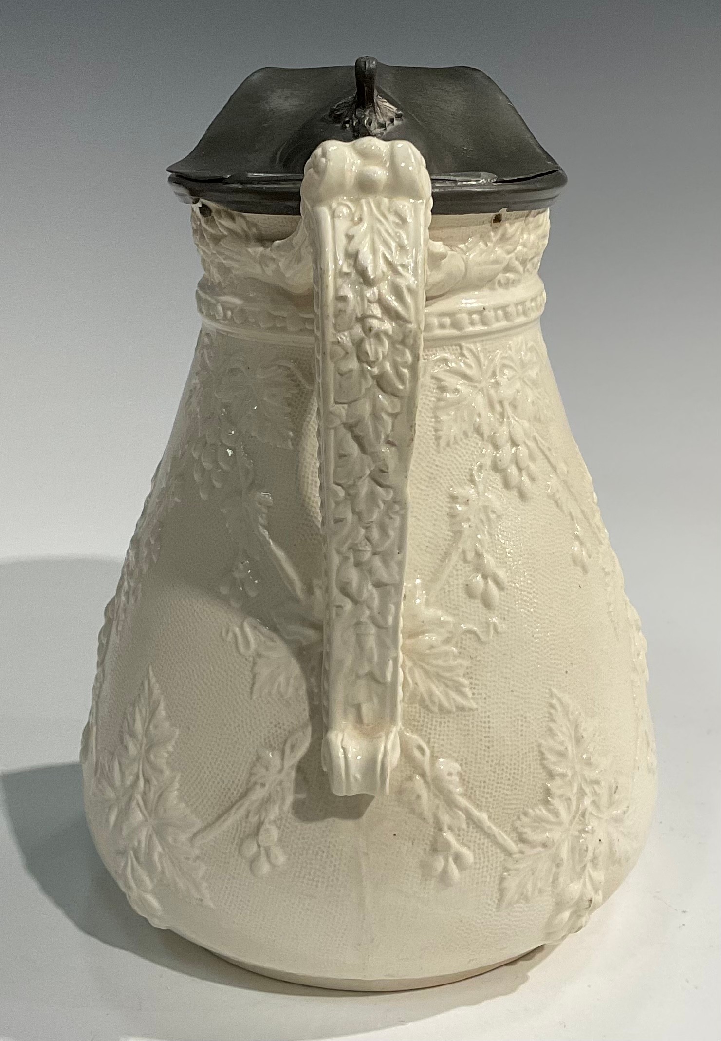 A 19th century Charles Meigh style stoneware jug, relief moulded with Bacchus masks, acanthus and - Image 6 of 16