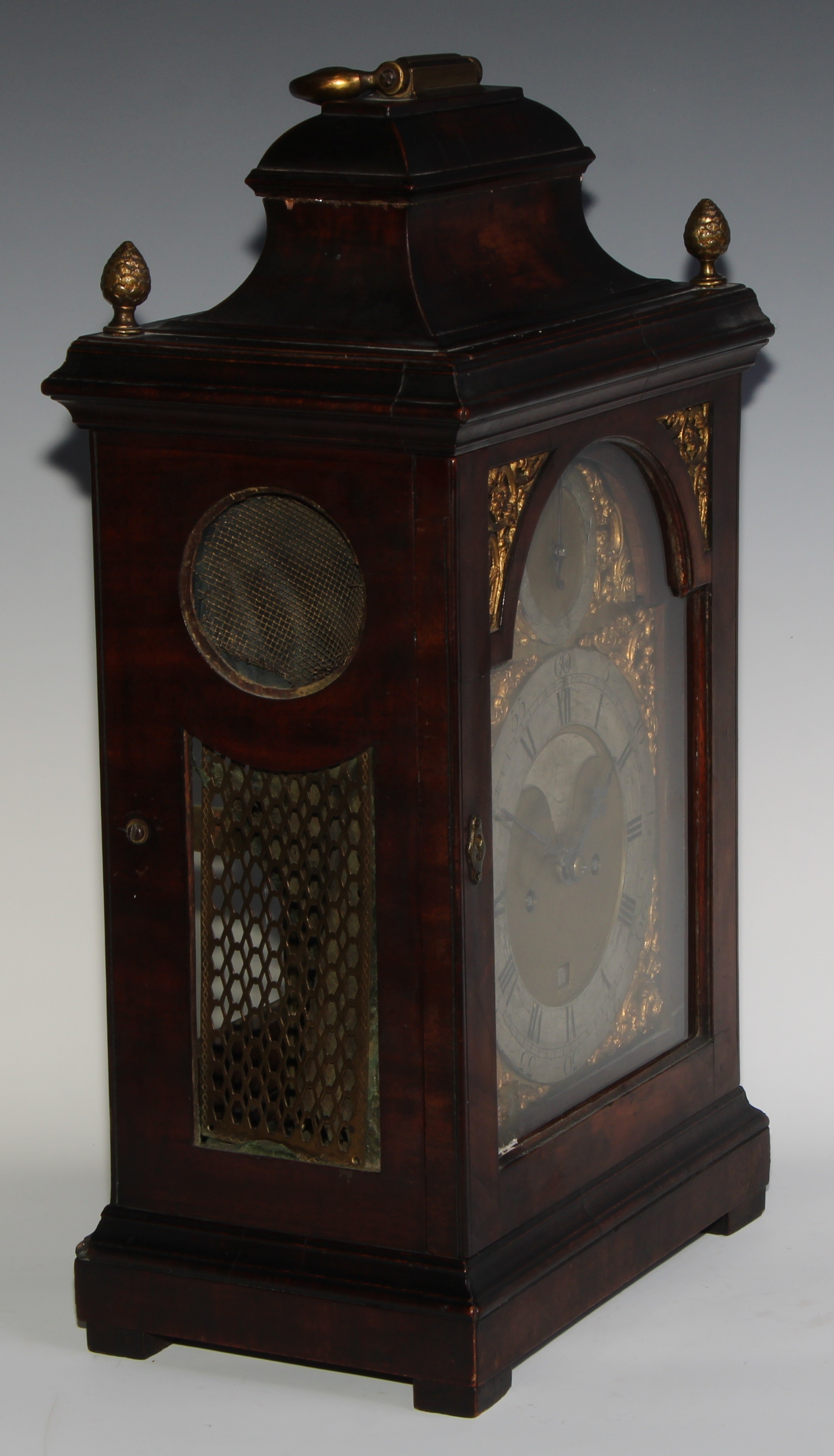 A George III mahogany repeating bracket clock, 17.5cm arched brass dial inscribed John Ward, London, - Image 4 of 7