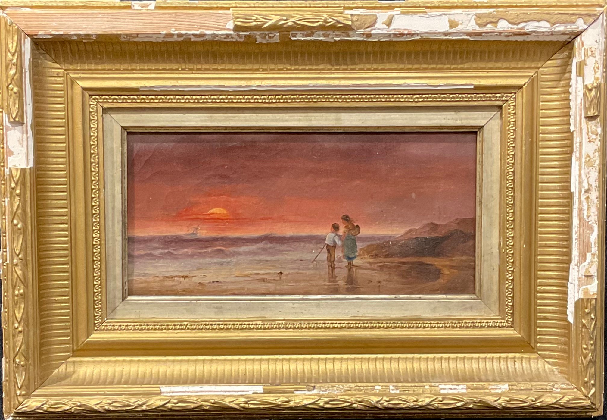 English School (19th century) Watching the Sunset oil on canvas, 11cm x 24cm - Image 2 of 3