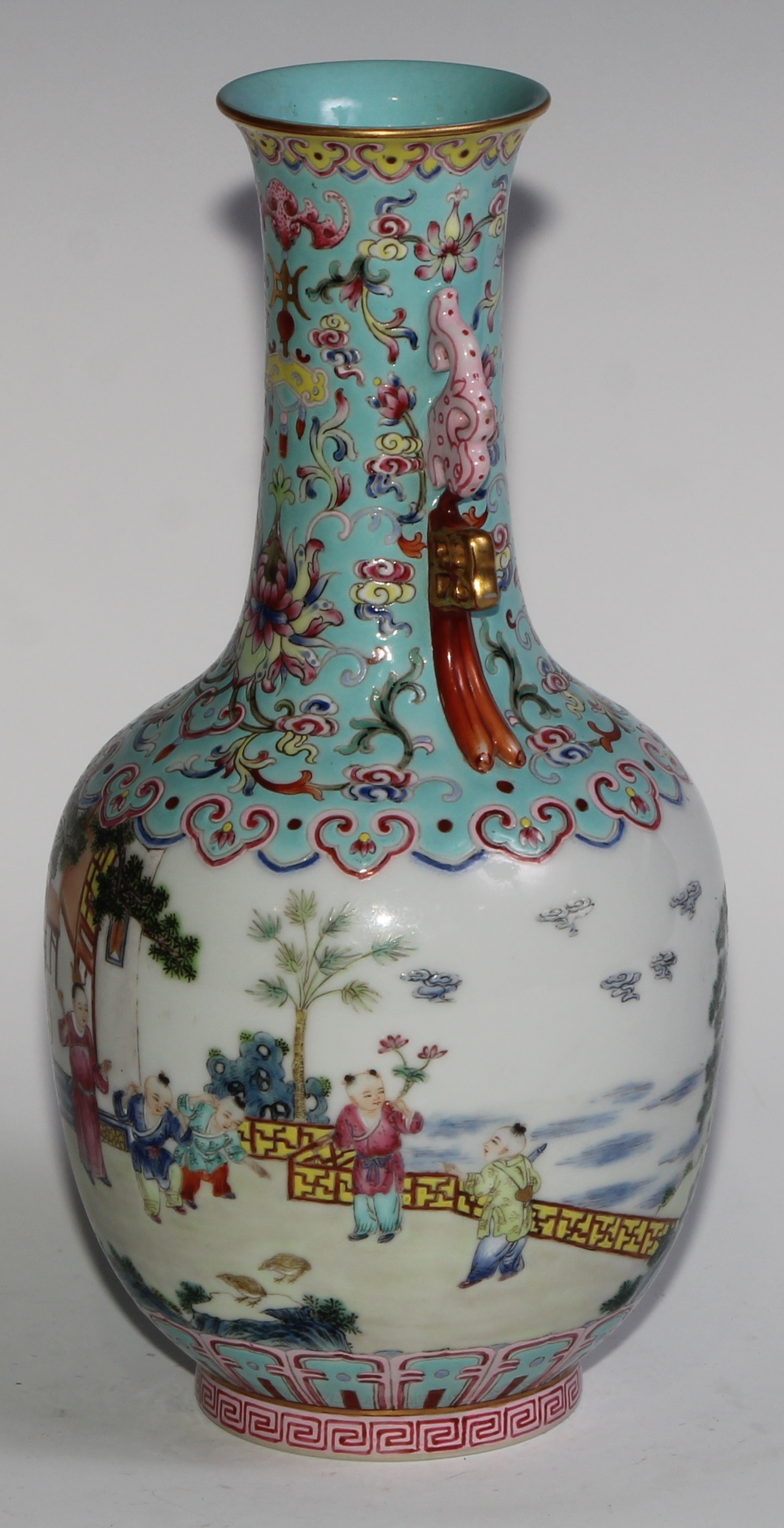 A Chinese ovoid ovoid vase, painted in polychrome enamels with children at play outside a pagoda, - Image 4 of 6