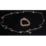 A 9ct rose gold curb link bracelet, each link set with a polished turquoise cabochon flanked by a