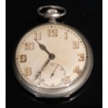 An Omega open faced pocket watch, possibly military, 4.5cm dial with luminous Arabic numerals,
