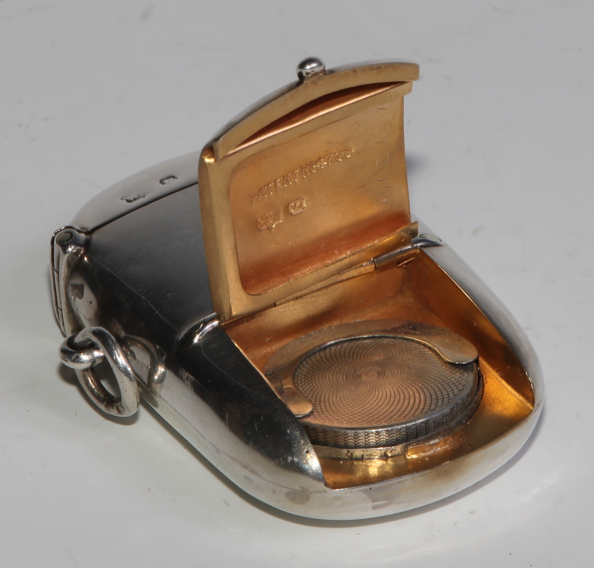 A George V silver rounded rectangular novelty patent combination vesta, sovereign and stamp case, - Image 6 of 8