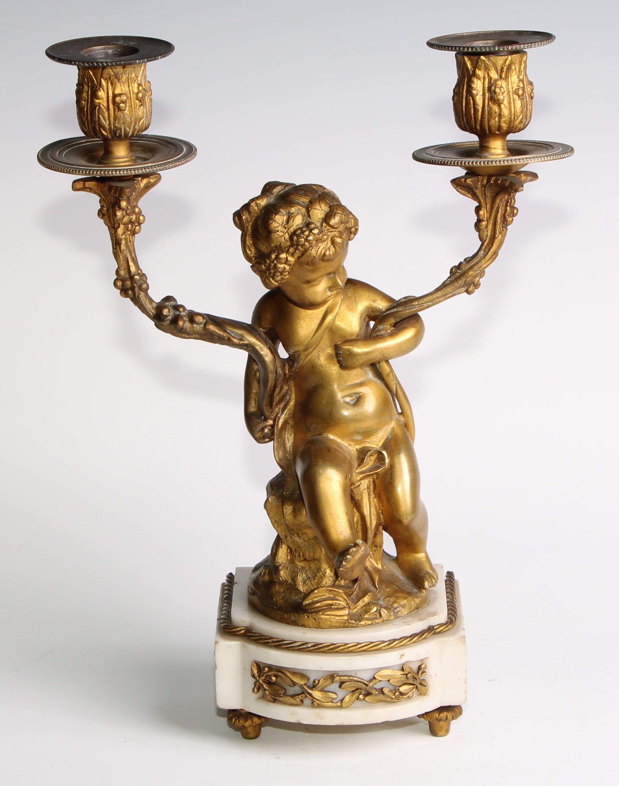 A pair of 19th century French bronze figural two-light candelabra, after Clodion (1738 - 1814), - Image 3 of 12