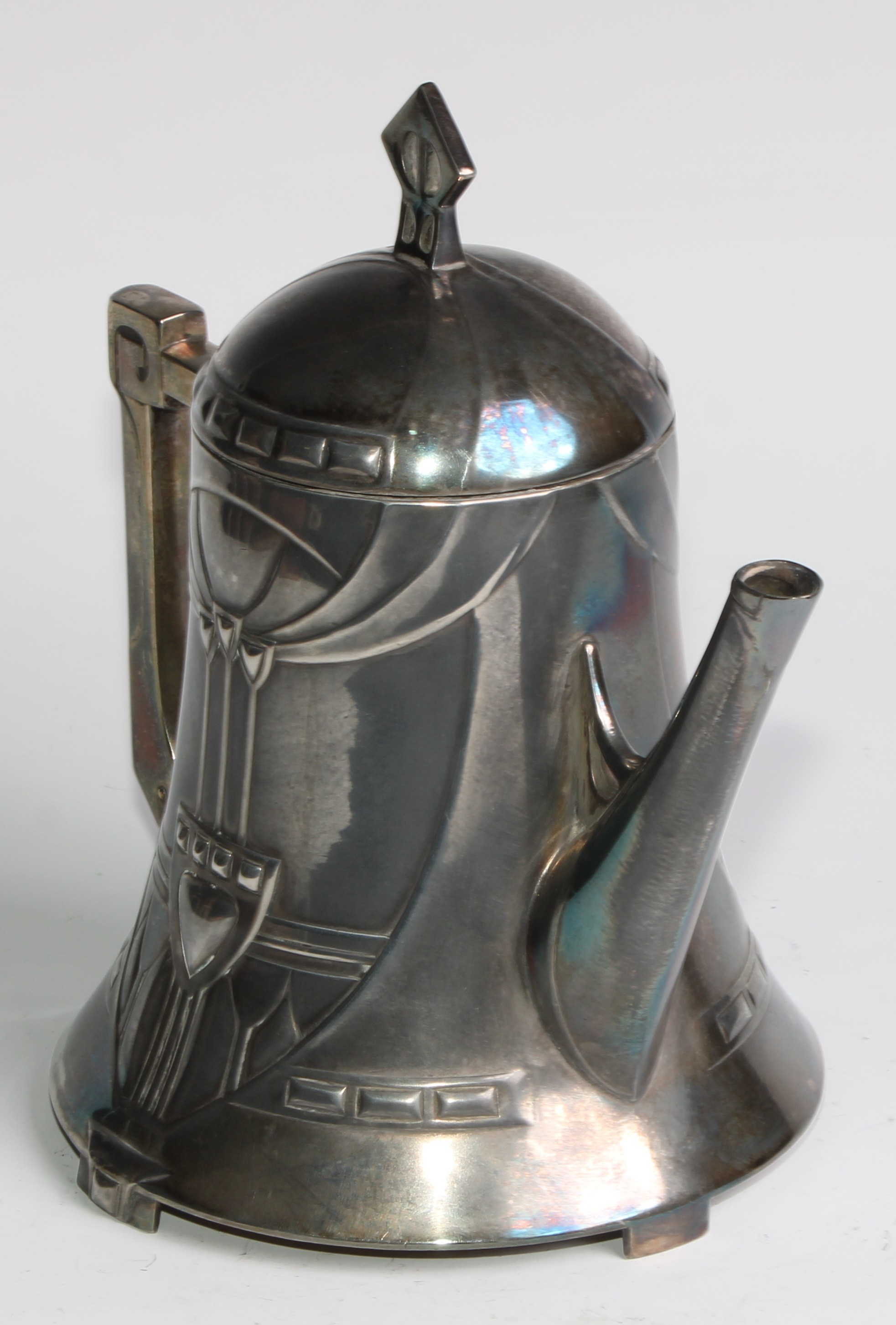 A W.M.F. Art Nouveau Jugendstil silver plated teapot, Ginkgo design, of spreading cylindrical - Image 3 of 6