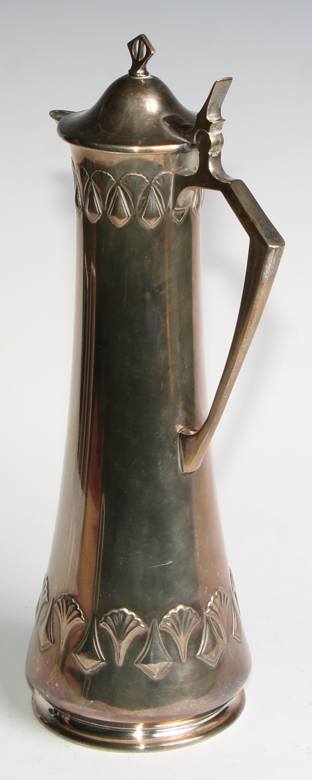 A W.M.F. Art Nouveau Jugendstil silver plated claret jug, Ginkgo design, of spreading cylindrical - Image 5 of 6