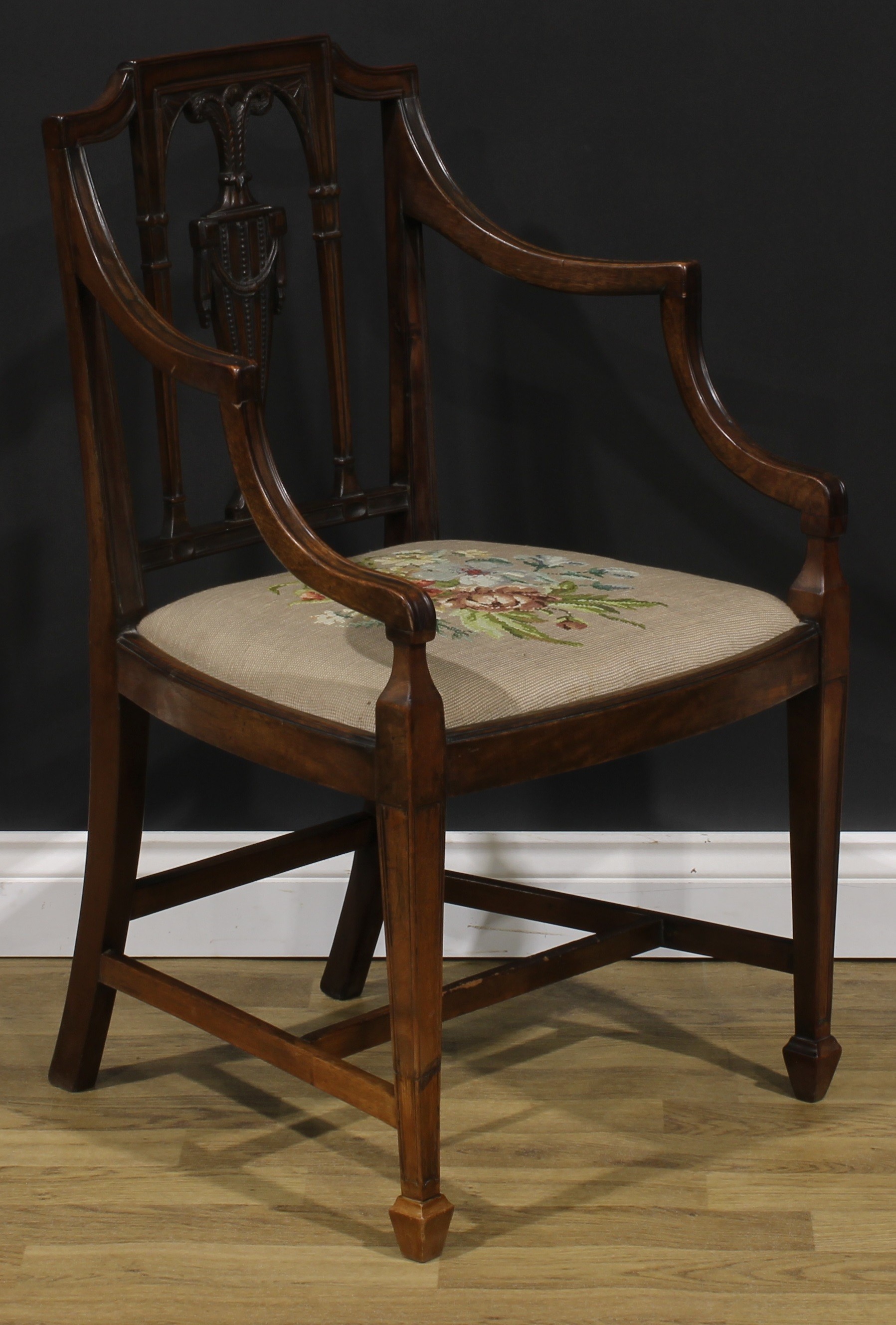 A George III mahogany Hepplewhite design elbow chair, 92.5cm high, 61cm wide, the seat 52.5cm wide - Image 7 of 9
