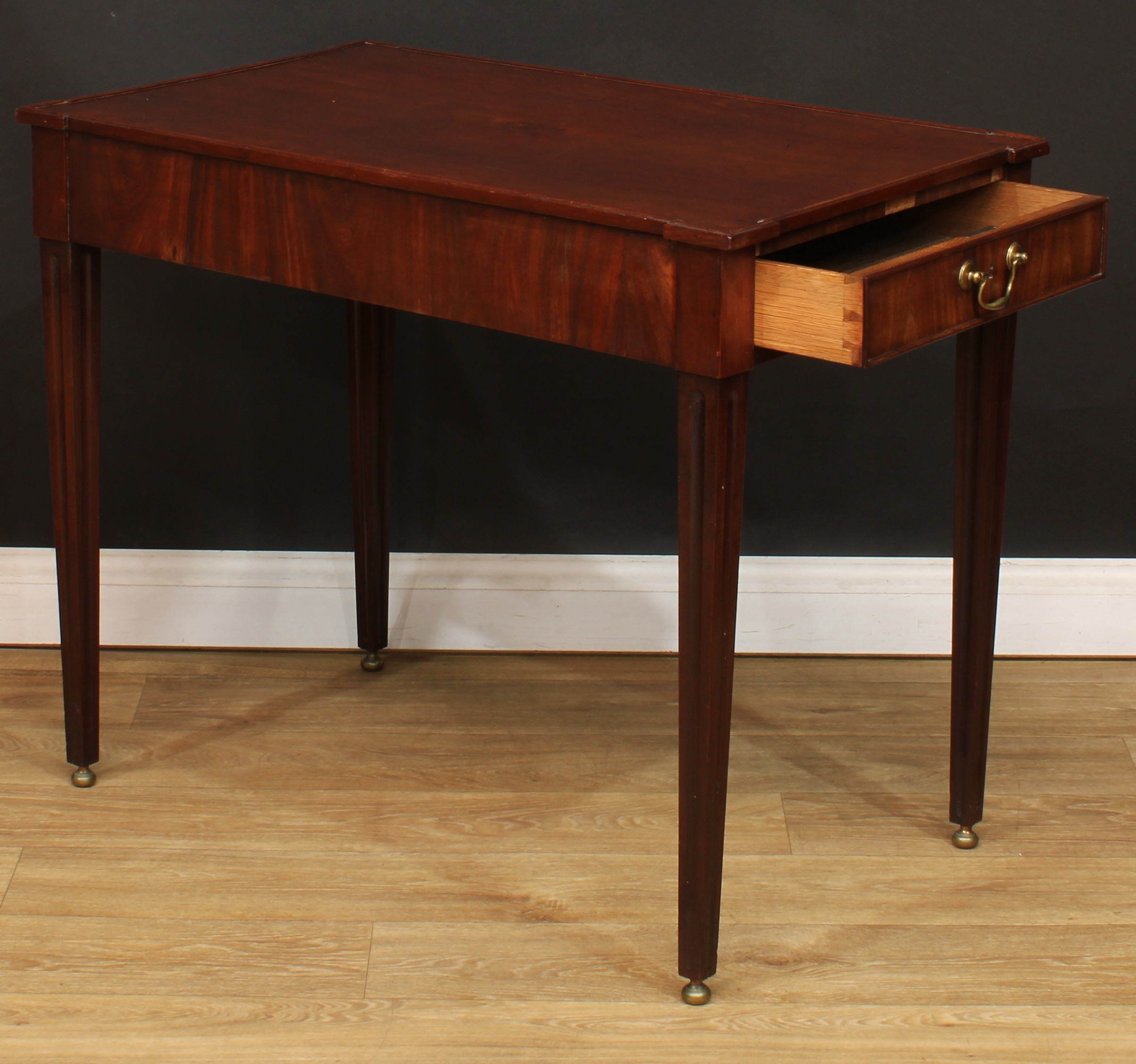 A George III mahogany silver table, angular hipped rectangular top above a cockbeaded frieze drawer, - Image 3 of 5