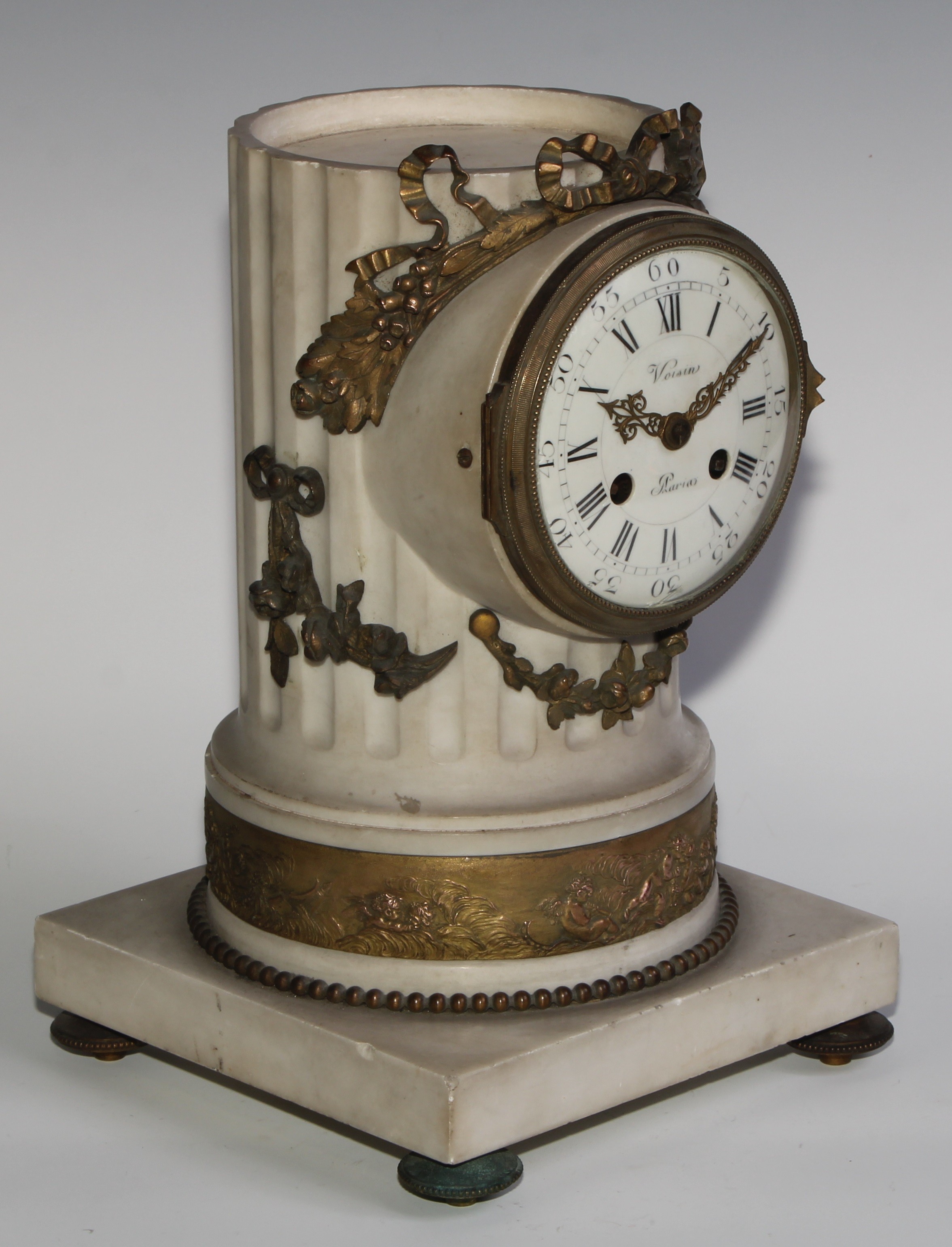 A 19th century gilt bronze mounted cararra marble architectural mantel clock, in the Grand Tour - Image 3 of 5