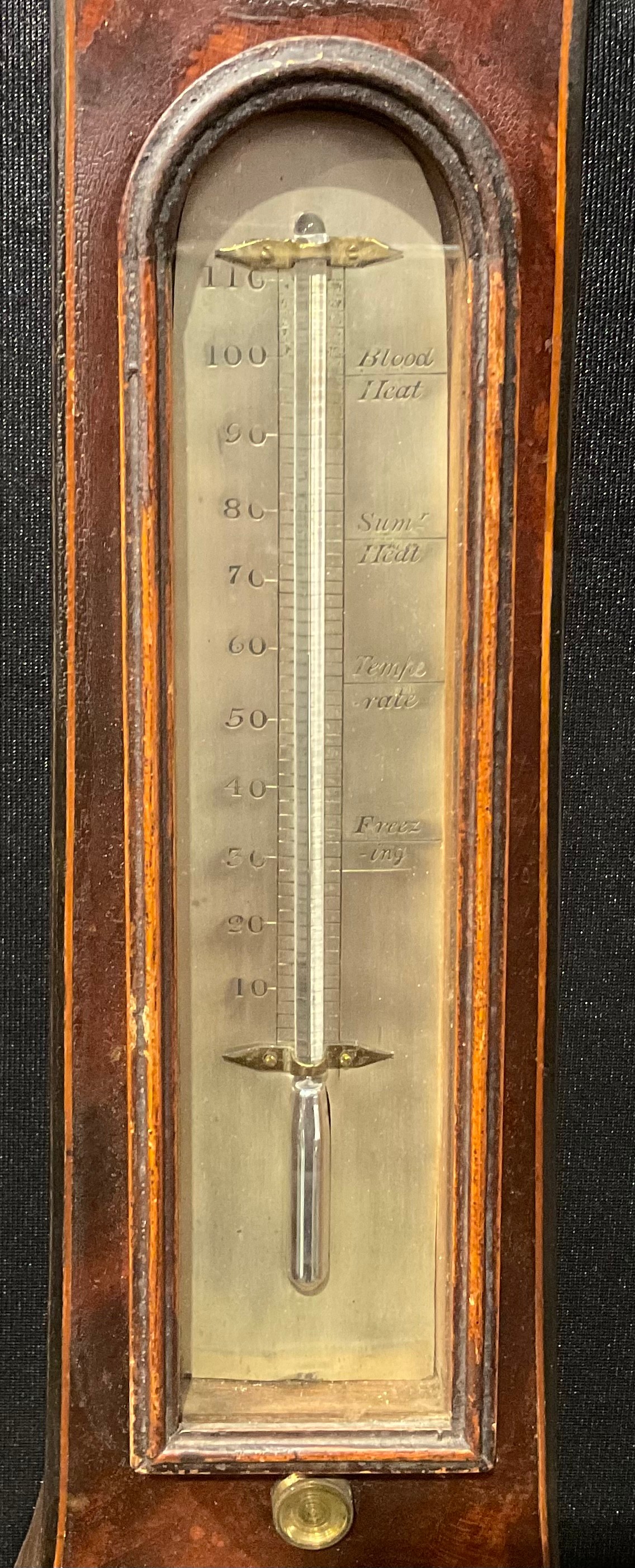 A 19th century mahogany wheel barometer, 20cm silvered register, hygrometer, mercury thermometer, - Image 4 of 4