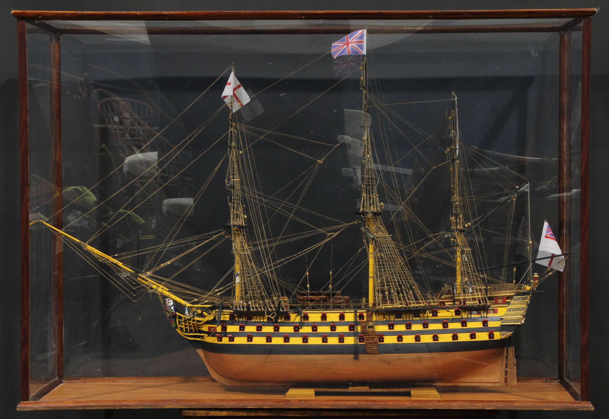 A large scratch-built maritime ship model, HMS Victory, cased, 93cm high, 135cm wide, 50cm deep - Image 2 of 5