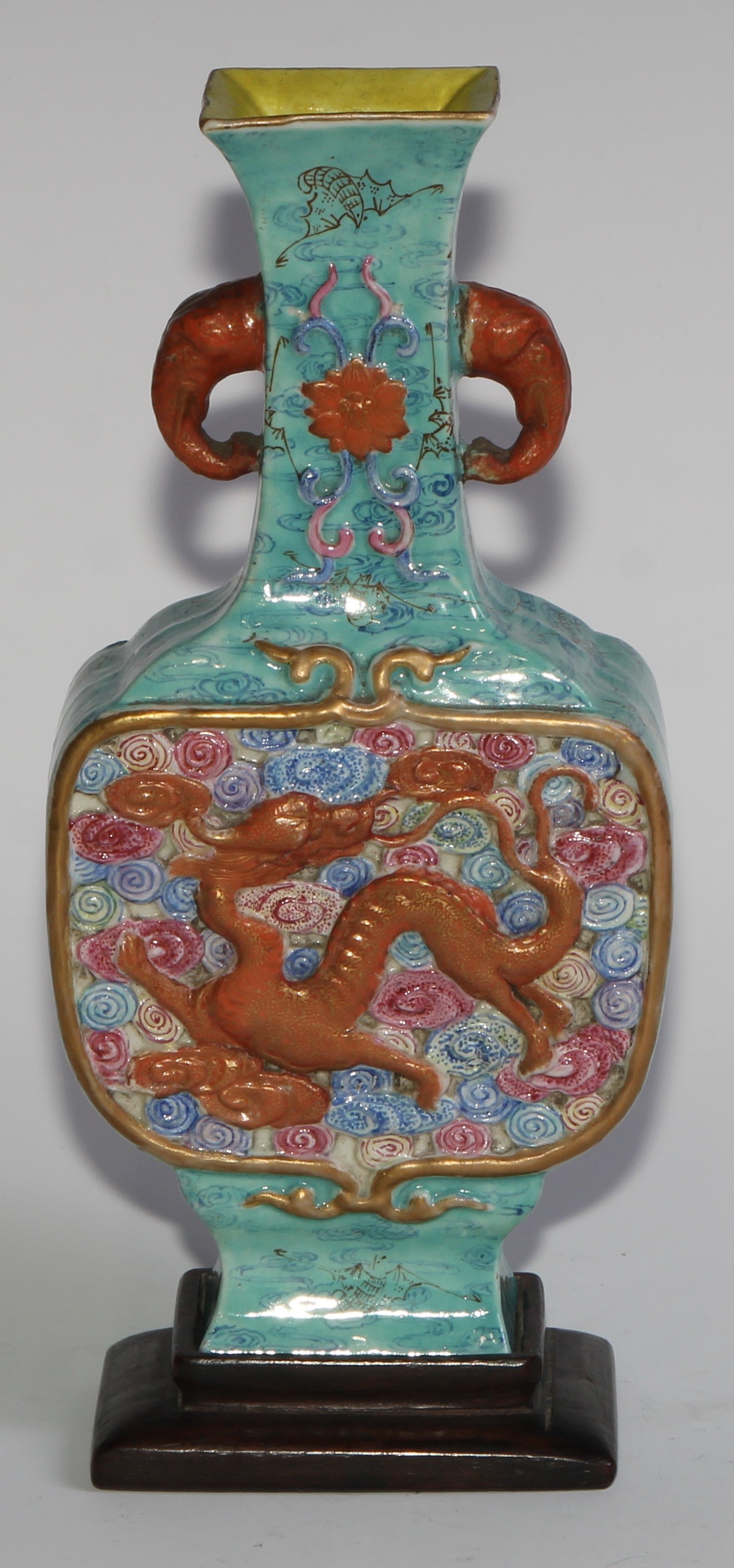 A Chinese slab-sided ovoid vase, of Archaic form, moulded with dragons amongst scrolling clouds, - Image 2 of 6