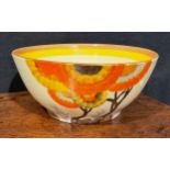 A Clarice Cliff Bizarre Rodanthe pattern fruit bowl, hand painted with trailing flowers, 22cm