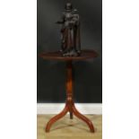 A 19th century mahogany and oak tripod occasional table, dished circular top, turned column,