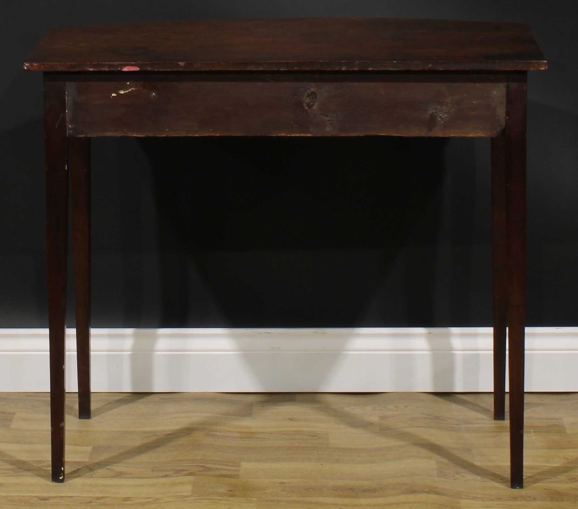 A George III mahogany bowfront side table, oversailing top with reeded edge above a long satinwood - Image 6 of 6