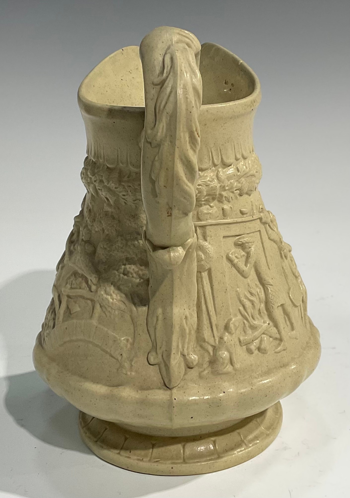 A 19th century Charles Meigh style stoneware jug, relief moulded with Bacchus masks, acanthus and - Image 9 of 16
