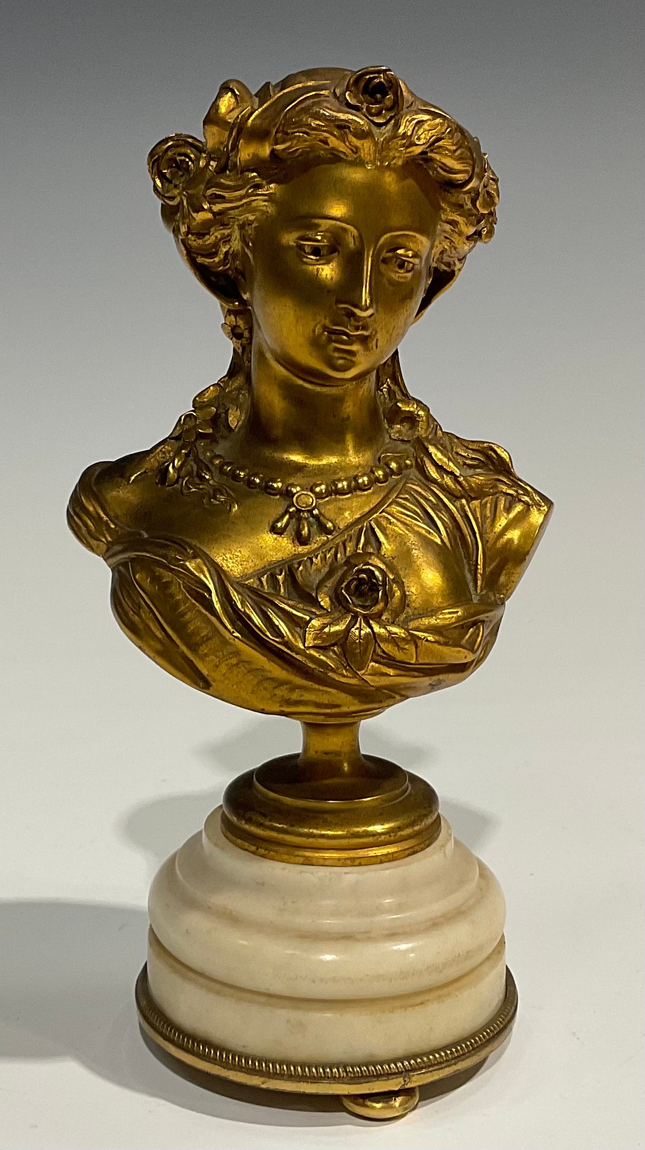 Albert-Ernest Carrier Belleuse (1824 - 1887), after, a gilt bronze bust, of a classical beauty, - Image 2 of 6