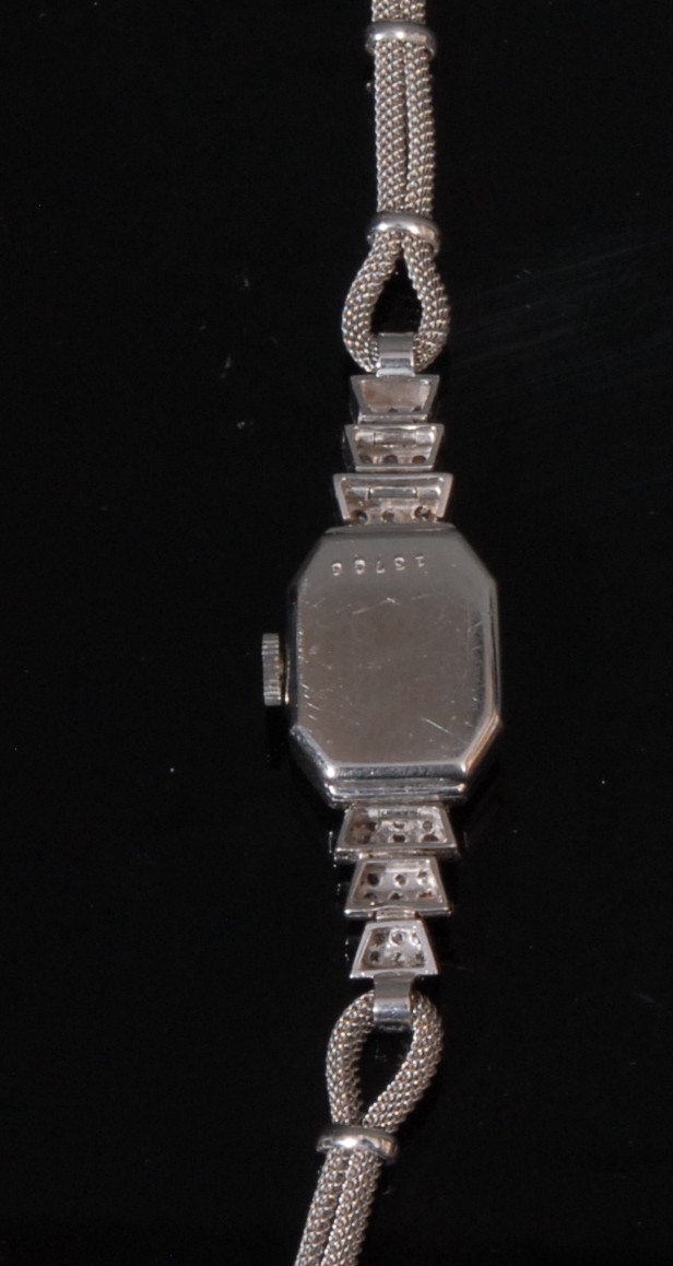 An Art Deco style ladies Bucherer diamond set platinum cocktail watch, silver dial, Arabic numerals, - Image 3 of 3