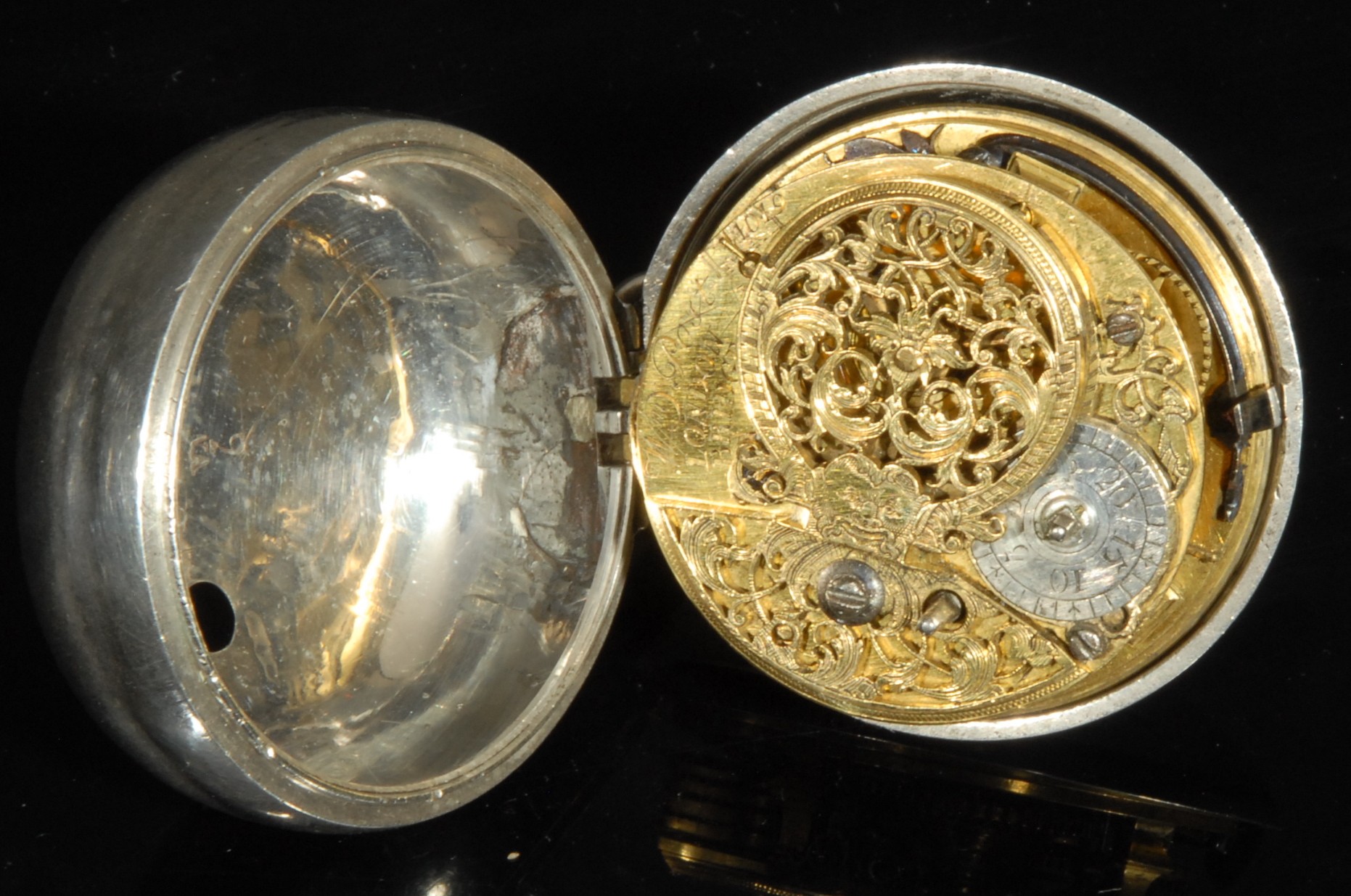 An 18th century silver pair case pocket watch, by William Post, London Bridge, 4cm silver dial - Image 4 of 5
