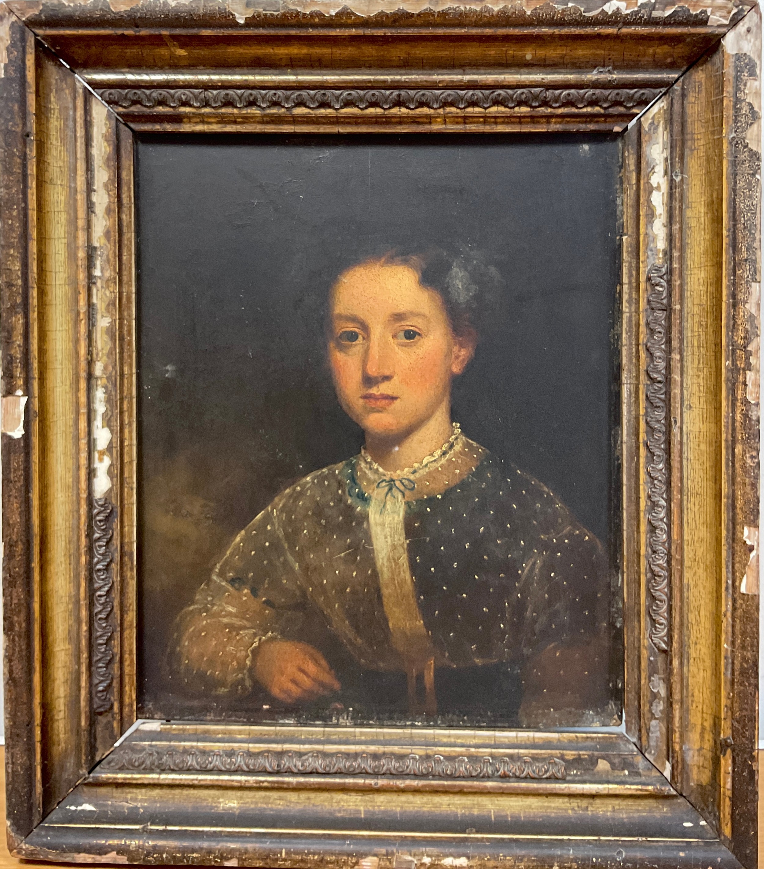English School (19th century) Portrait of a young lady oil on board, 31cm x 25cm - Image 2 of 3