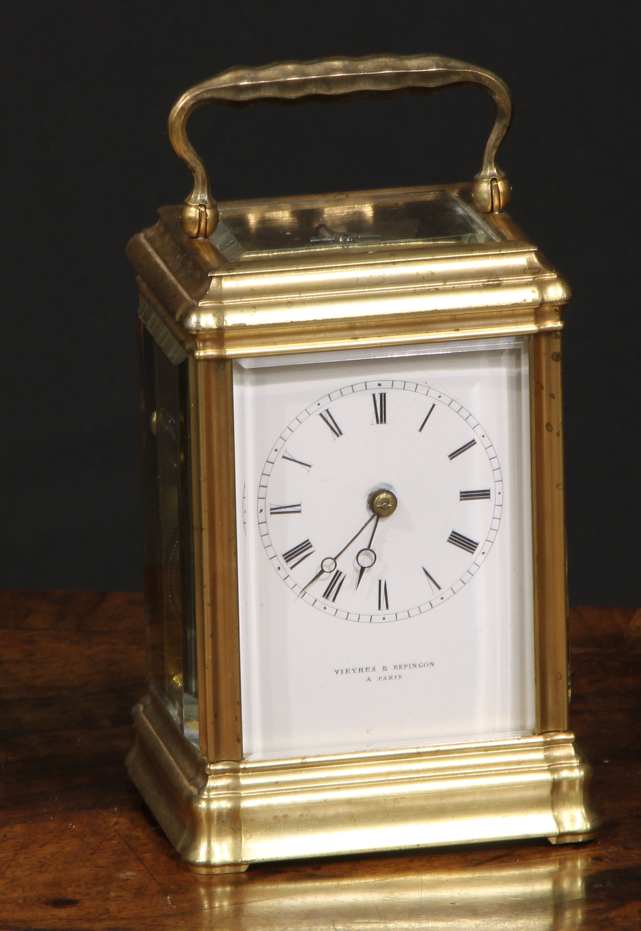 A 19th century French gilt brass petit sonnerie carriage clock, by Vieyres & Repingon, Paris, 6cm