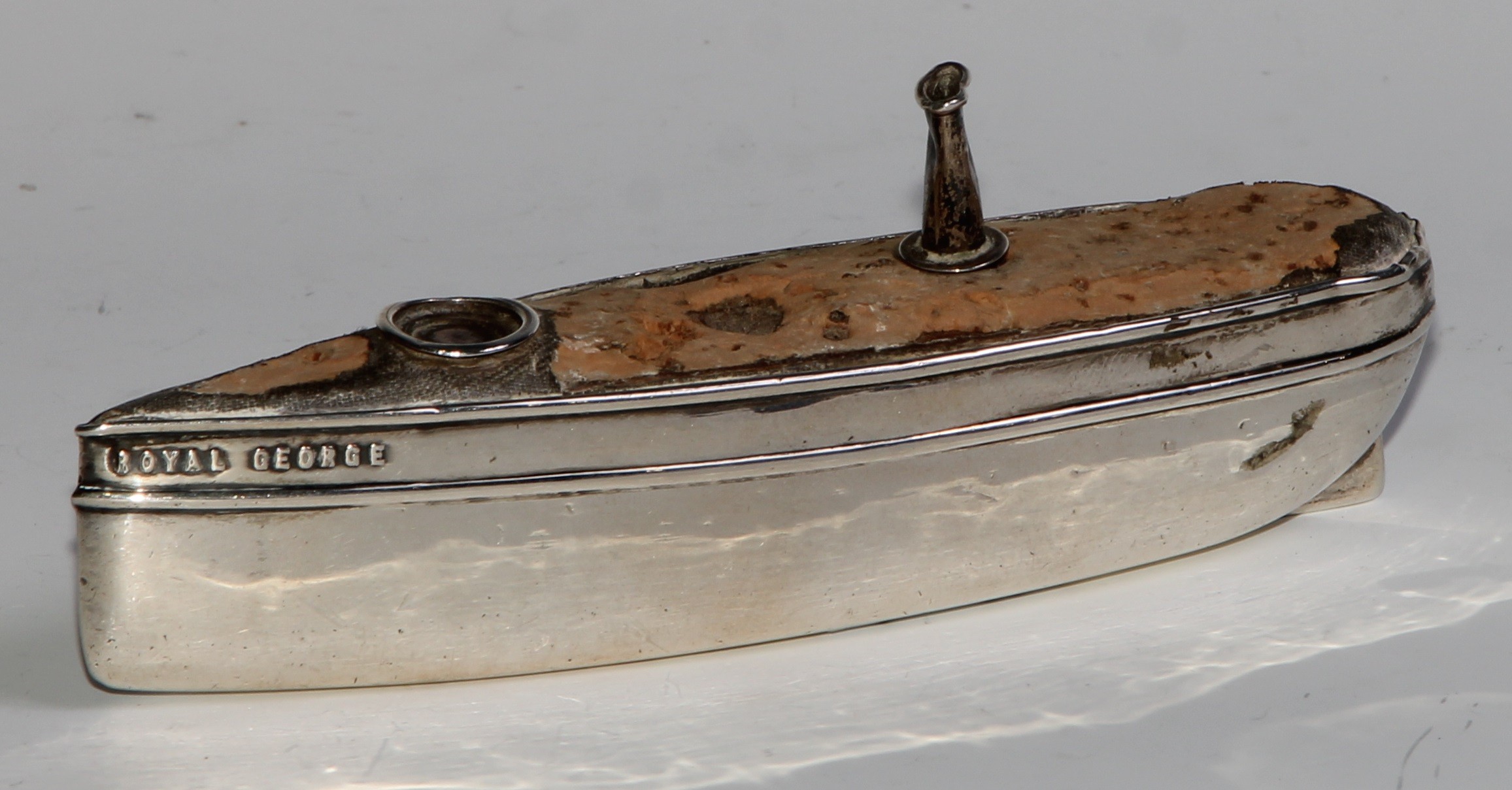 A George V silver novelty pin cushion, as a ship, 12.5cm long, S Blanckensee & Sons Ltd, - Image 2 of 5