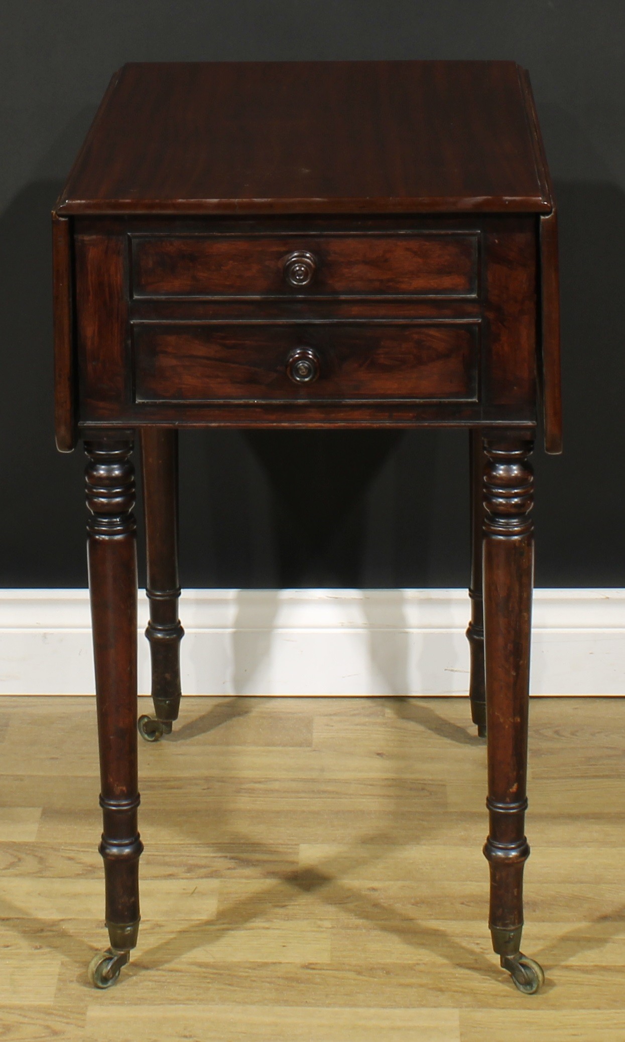 A George IV mahogany Pembroke occasional table, rounded rectangular top with fall leaves above a - Image 7 of 7