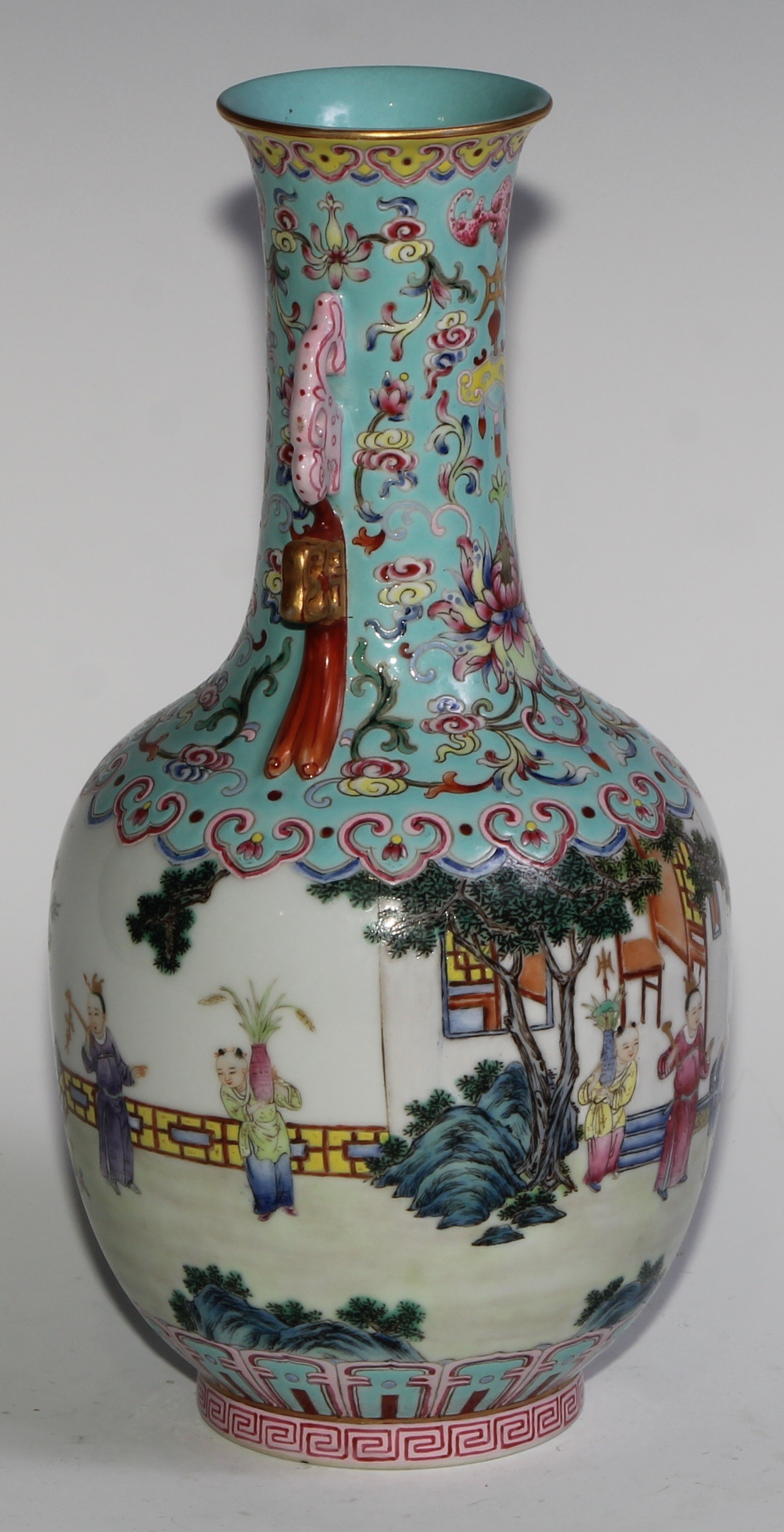 A Chinese ovoid ovoid vase, painted in polychrome enamels with children at play outside a pagoda, - Image 3 of 6