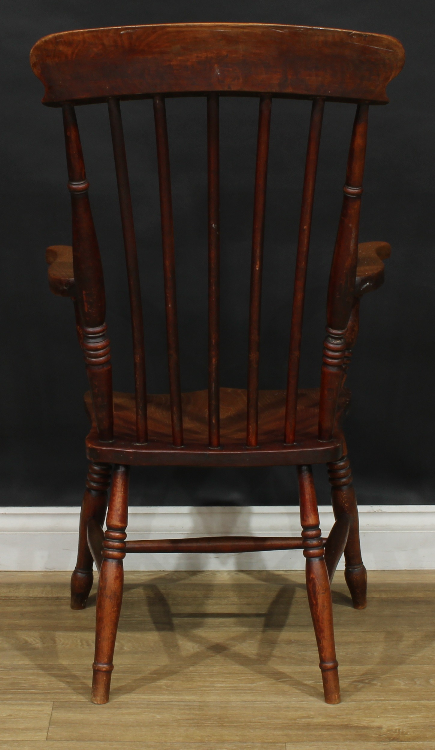 A 19th century elm, ash and beech stick back Windsor kitchen armchair, 108cm high, 58cm wide, the - Image 4 of 4