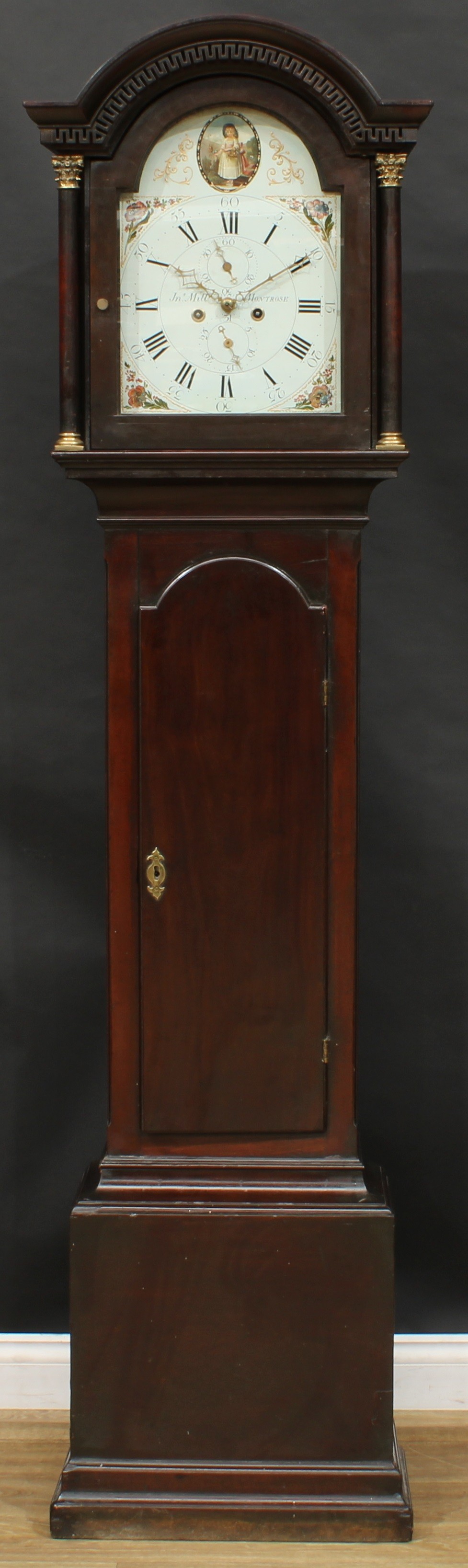 A George III Scottish mahogany longcase clock, 30.5cm arched dial inscribed Jno. Mill, Montrose,