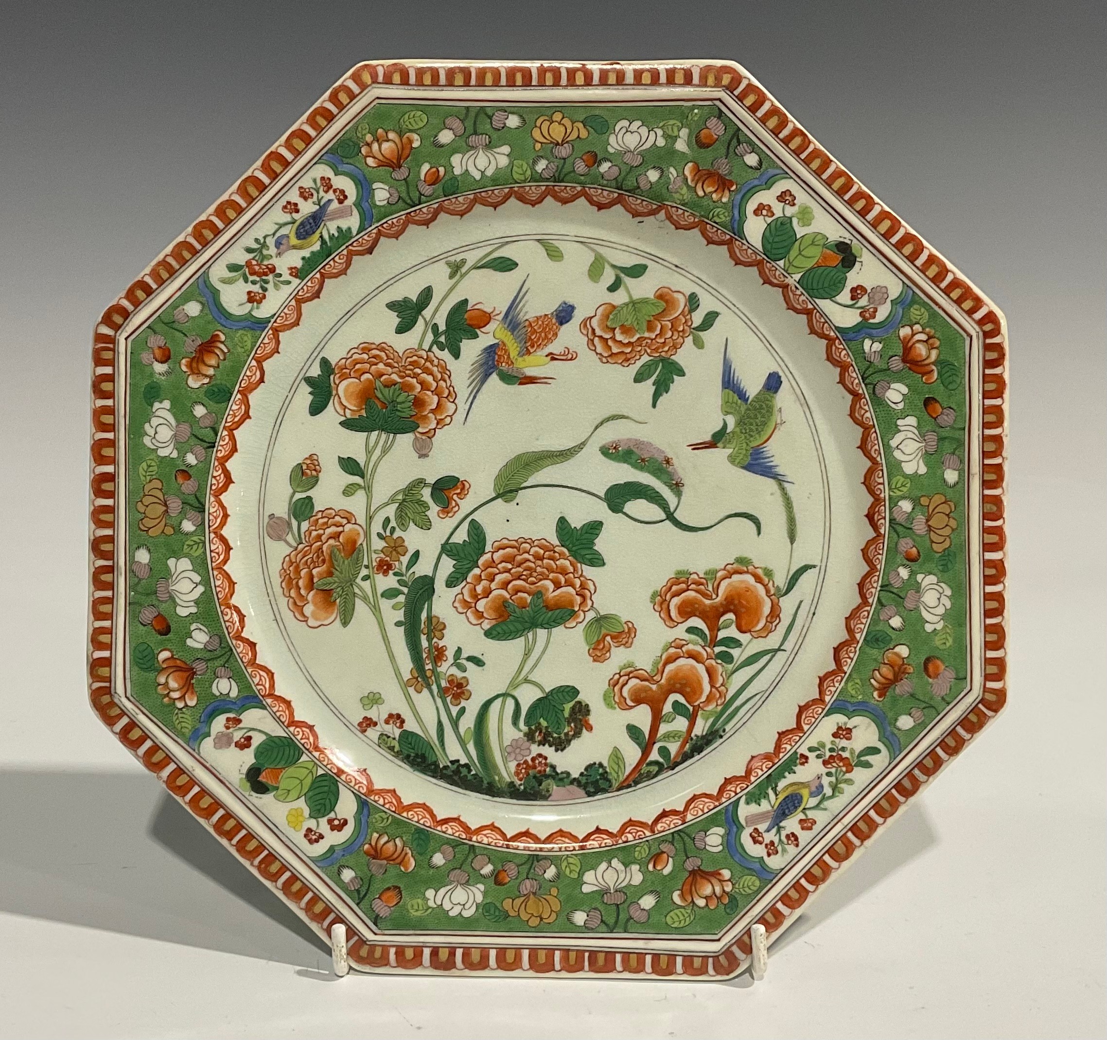 A Davenport shaped circular plate, the field painted with flowers, grey border moulded with - Image 9 of 11
