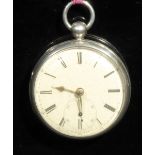 A silver open face pocket watch, by C & J Holmes, Cheadle, 4.3cm dial inscribed with Roman numerals,