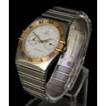 A gentleman's stainless steel Omega Constellation wristwatch, the white dial with gold dot hour
