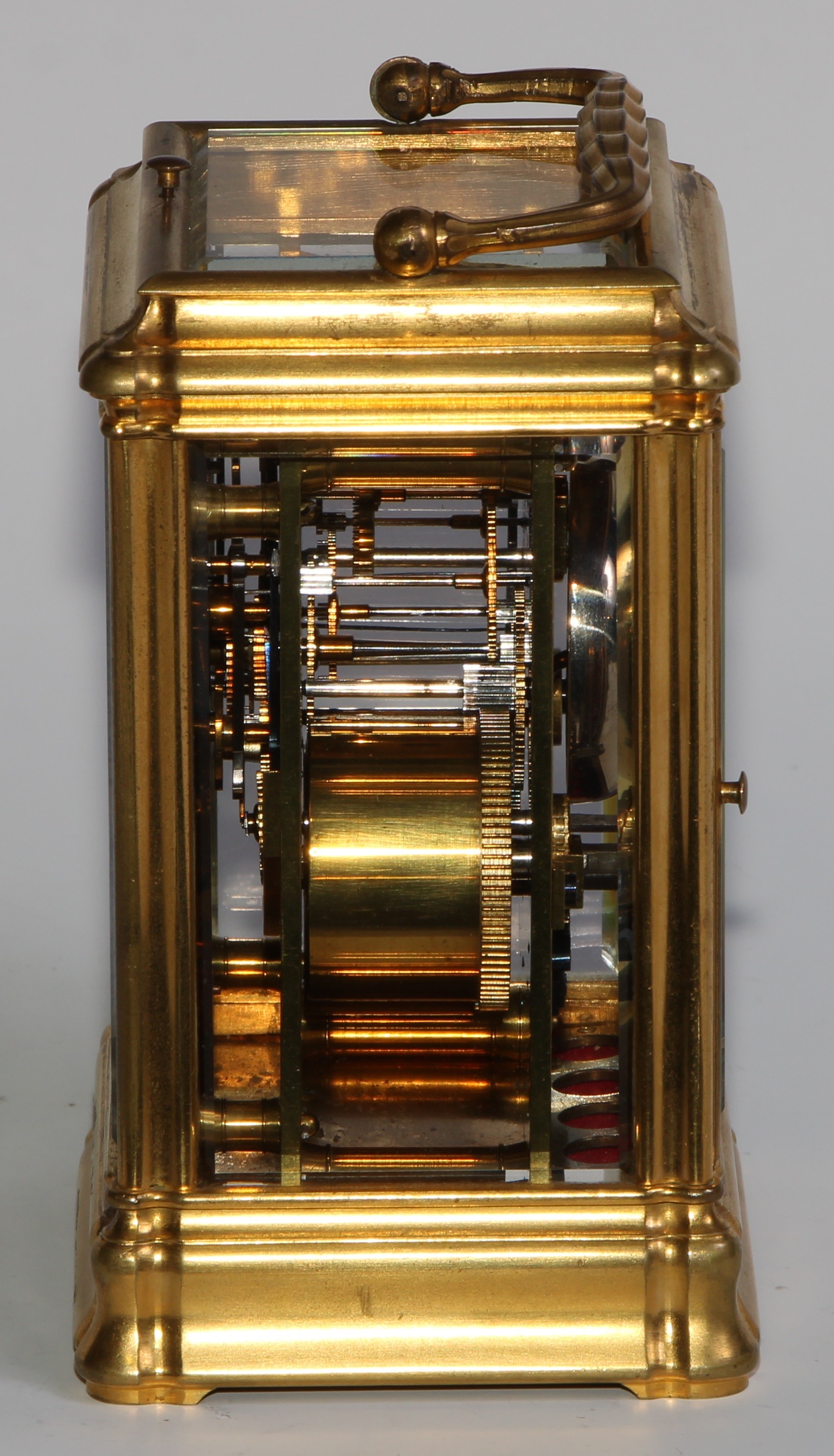 A 19th century gilt brass carriage clock, 6cm rectangular enamel dial inscribed Edward Bright, - Image 5 of 8