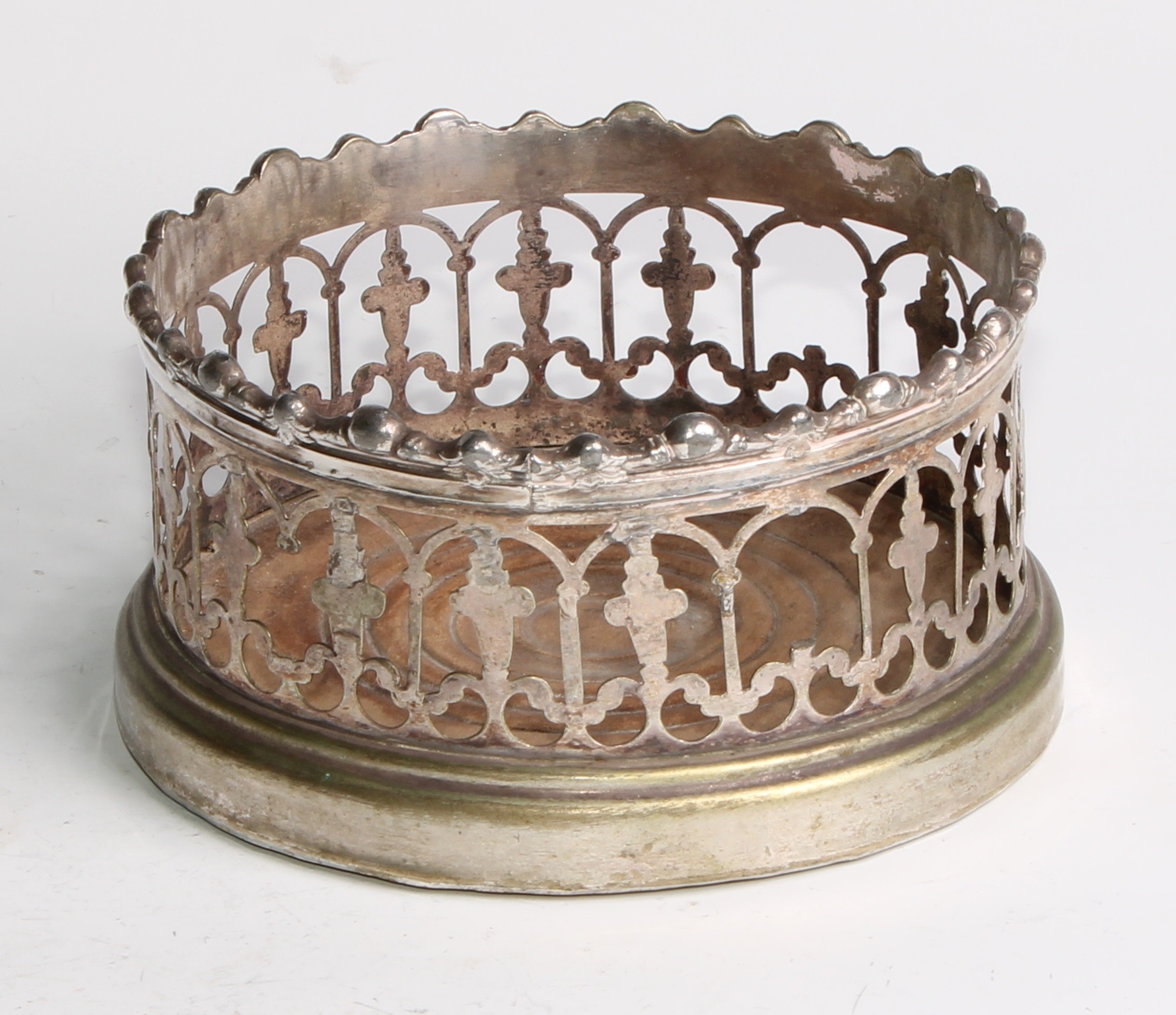 A George III Old Sheffield Plate wine coaster, deep gallery with reeded rim above a pierced band - Image 3 of 6