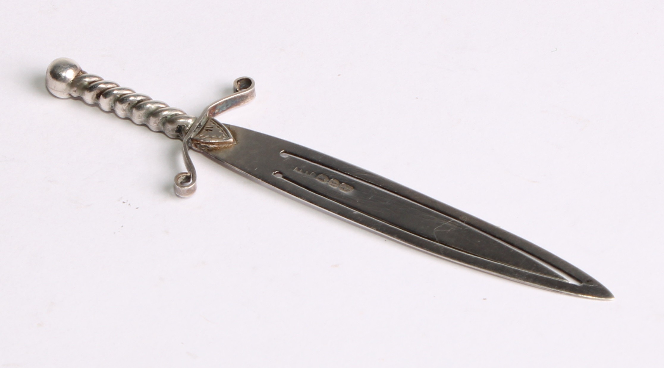 Signopaginophilia - a Victorian silver novelty bookmark, as a cutlass, 8.5cm long, Charles Horner, - Image 5 of 6