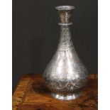 An Indian bidri baluster vase or hookah base, typically decorated in the Persian taste with stylised