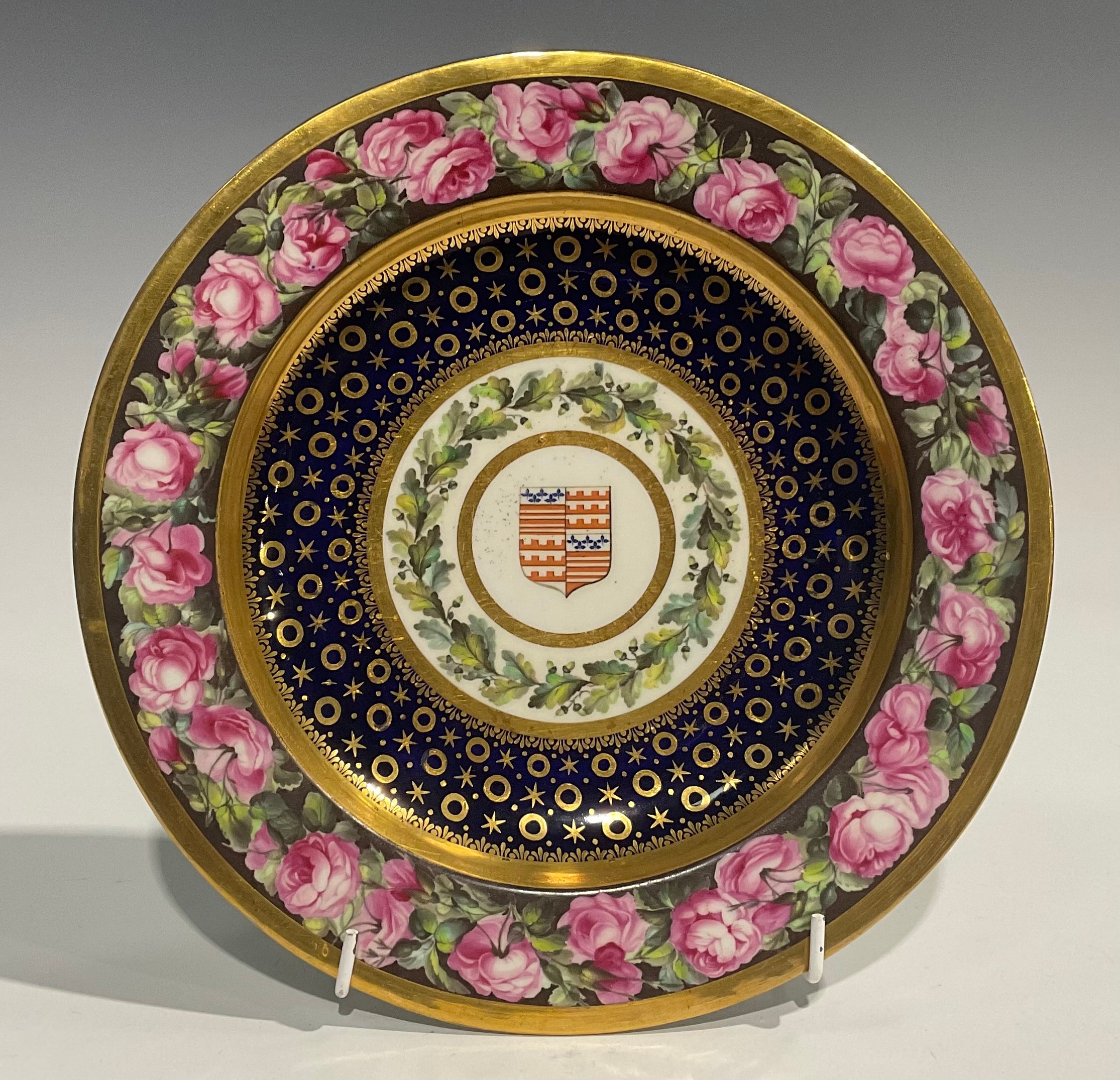 A Derby Armorial circular plate, probably by William Billingsley, the field painted with the arms of - Image 2 of 5