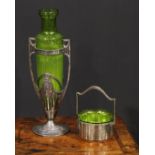 An Art Nouveau Secessionist silver plated two handled amphora shaped vase, angular scroll handles,