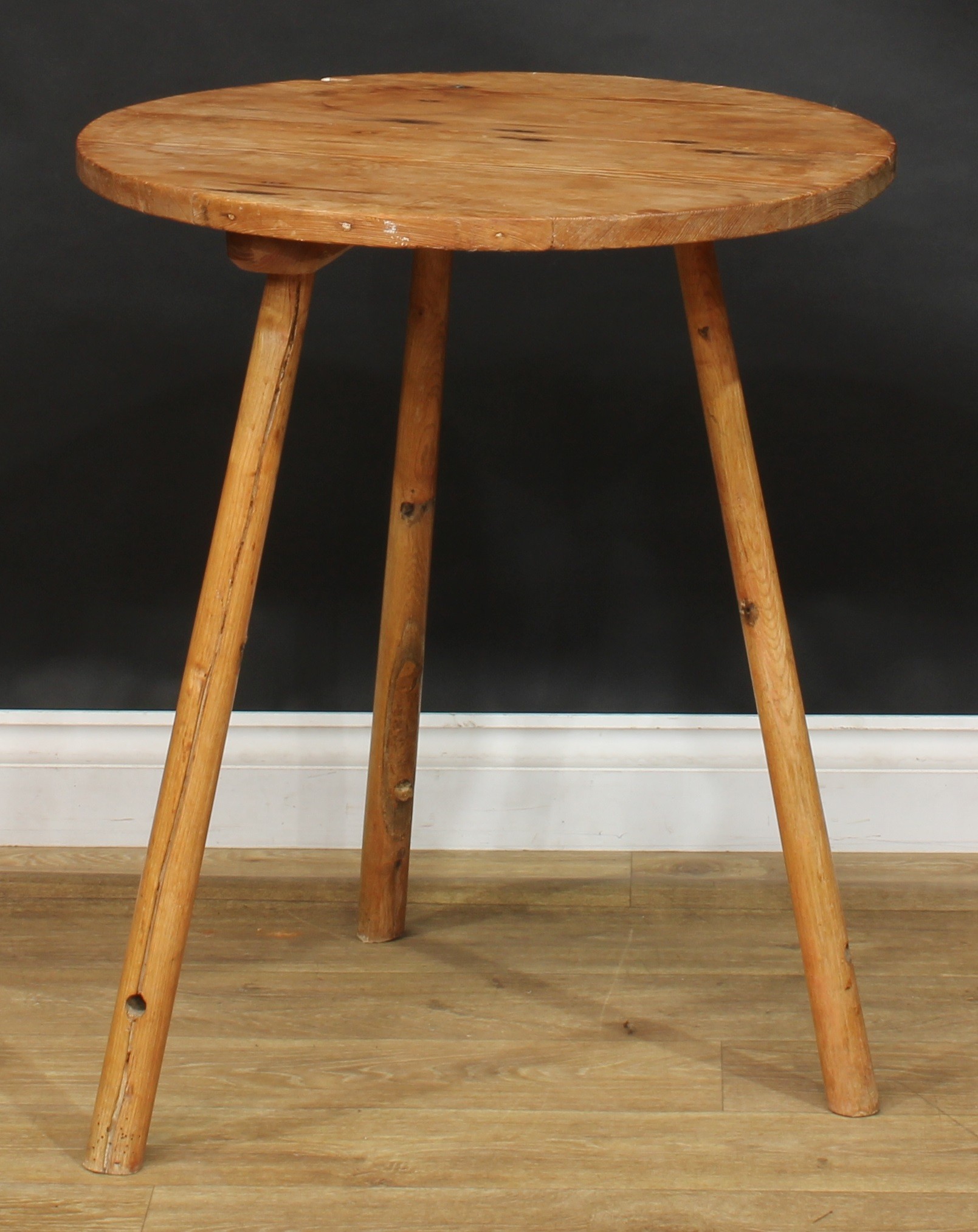 A 19th century pine and ash cricket table, circular top, 73cm high, 61cm diameter - Image 2 of 4
