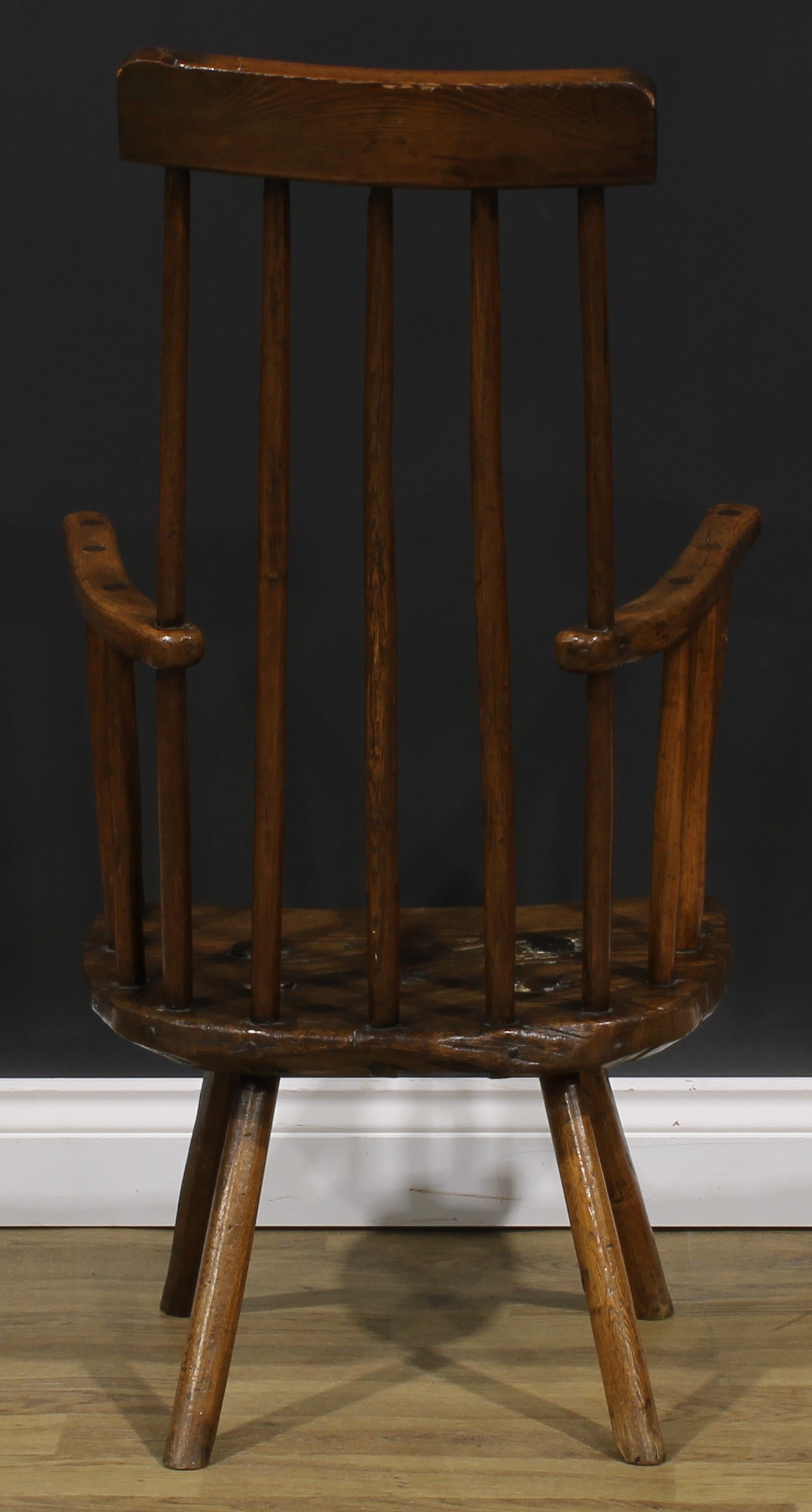 A 19th century Irish ash and elm primary hedge or famine chair, of traditional vernacular form, 99cm - Image 4 of 4