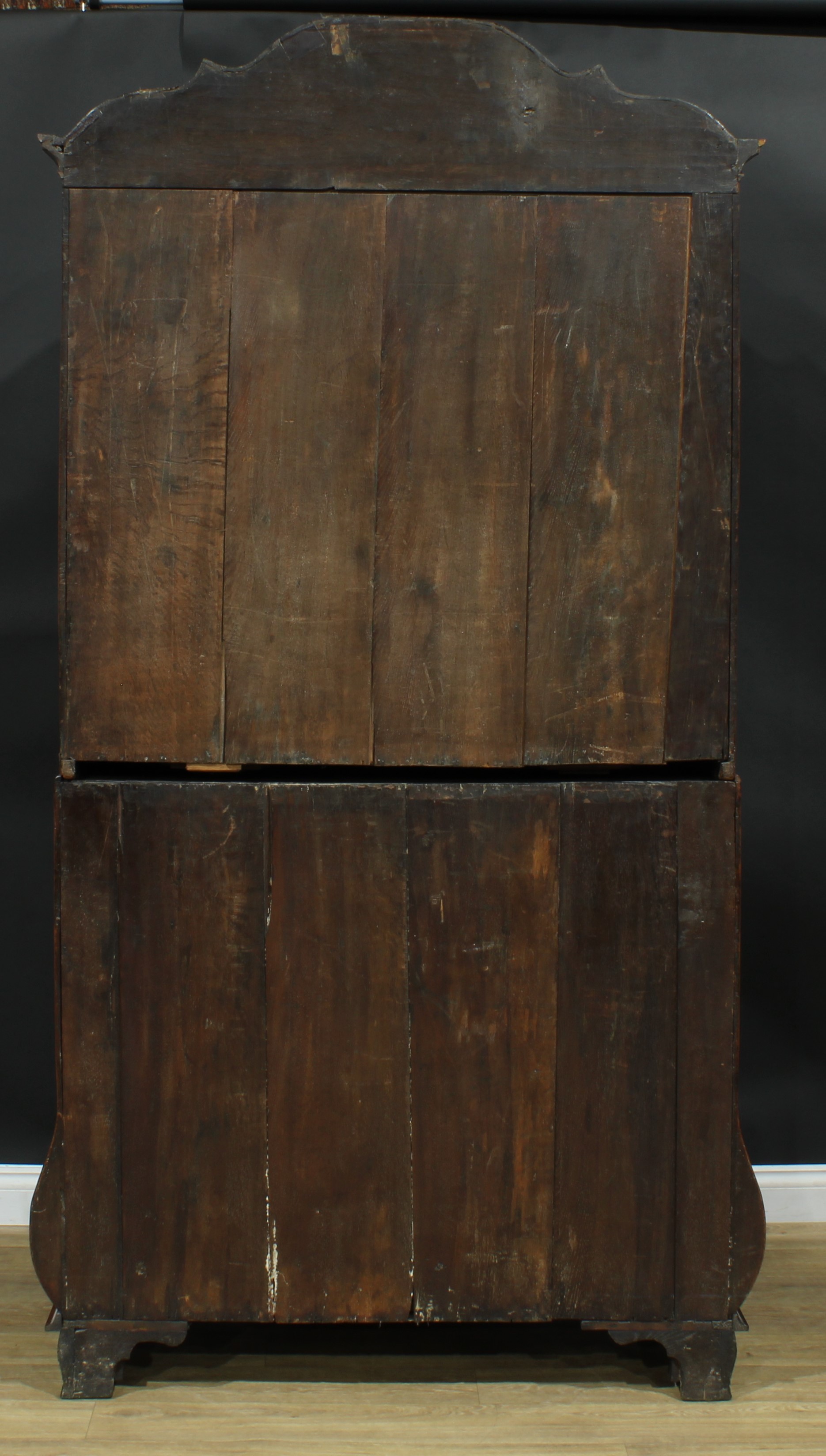 An 18th century Dutch walnut bureau book cabinet, the pair of panel doors above two candle slides - Image 9 of 9