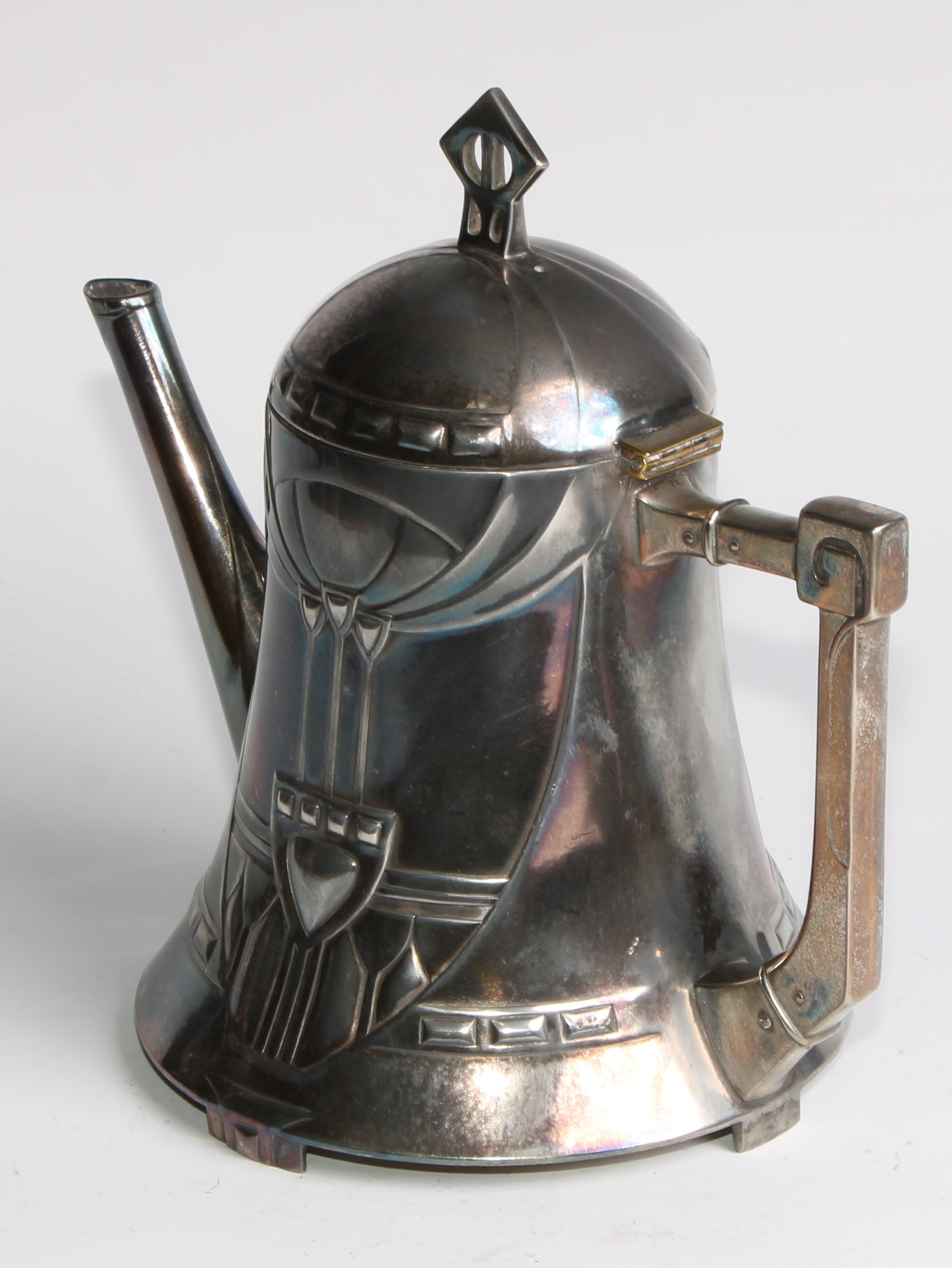 A W.M.F. Art Nouveau Jugendstil silver plated teapot, Ginkgo design, of spreading cylindrical - Image 5 of 6