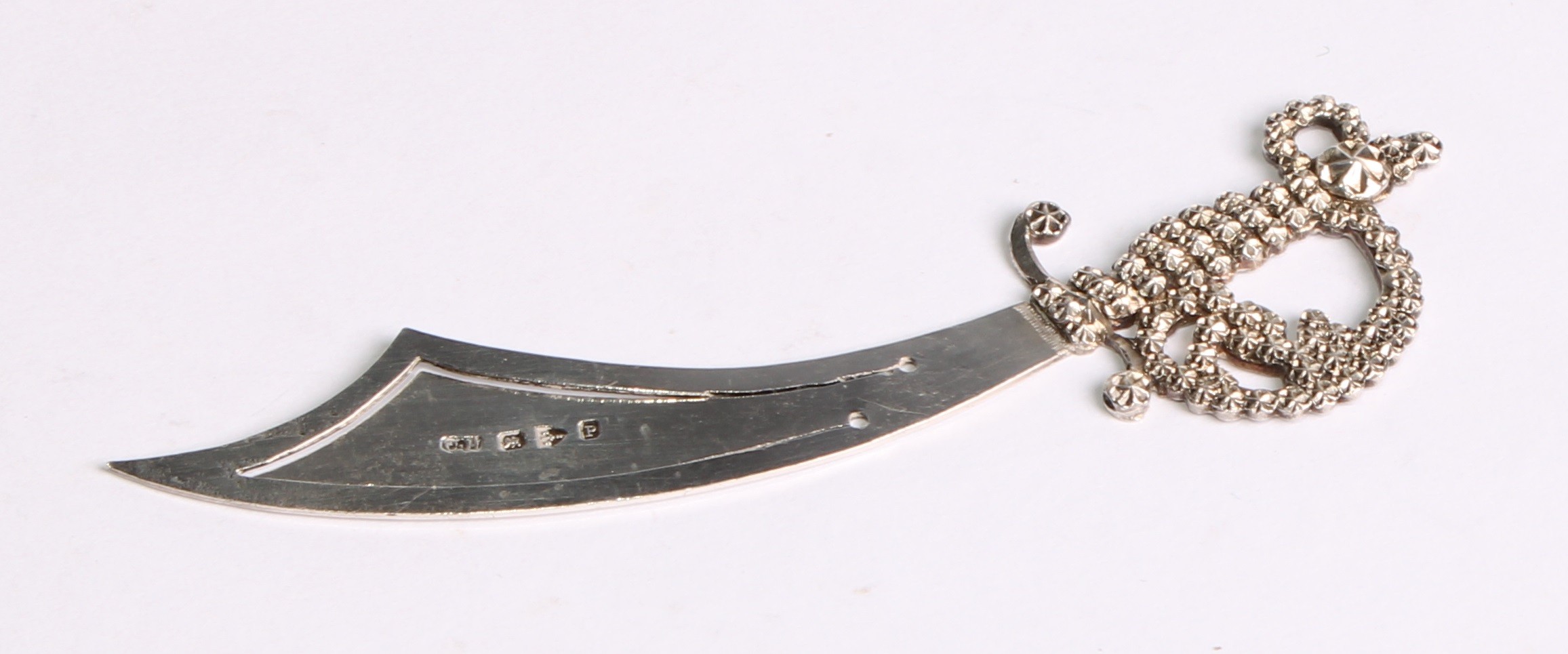 Signopaginophilia - a Victorian silver novelty bookmark, as a cutlass, 8.5cm long, Charles Horner, - Image 3 of 6