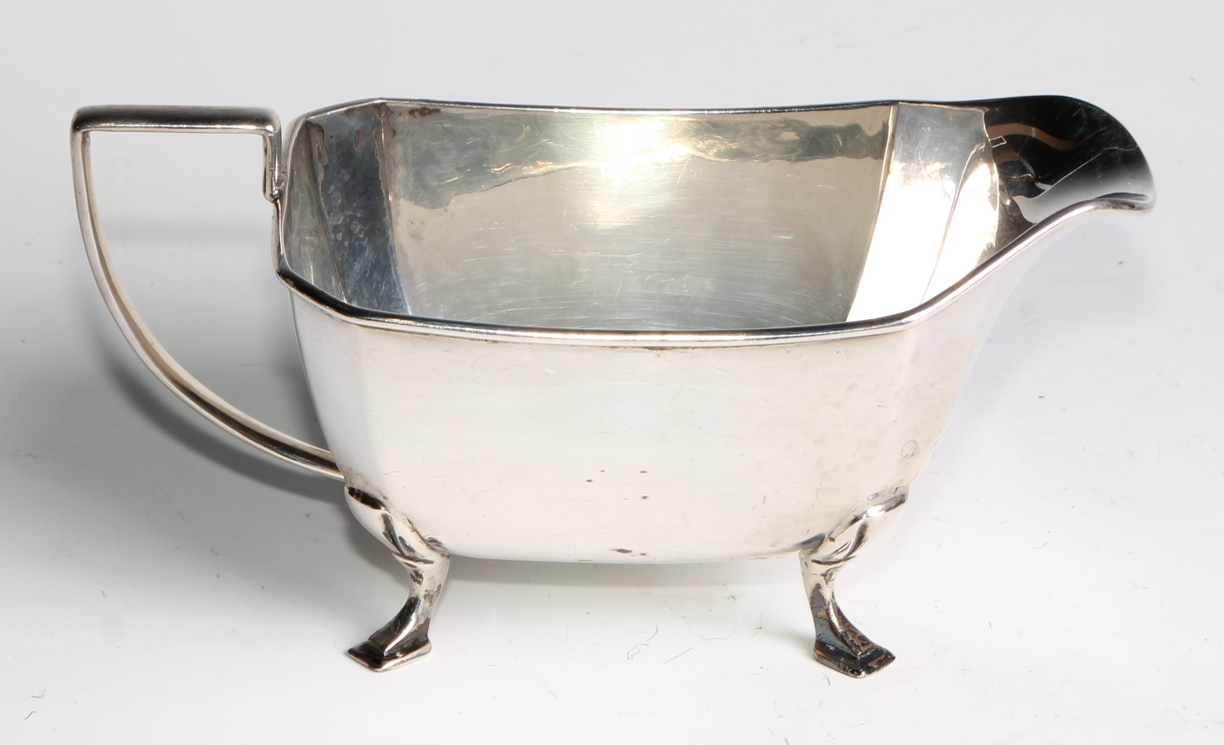 A George V Art silver Art Deco four piece tea service, angular handles, pad feet, Cooper - Image 13 of 19