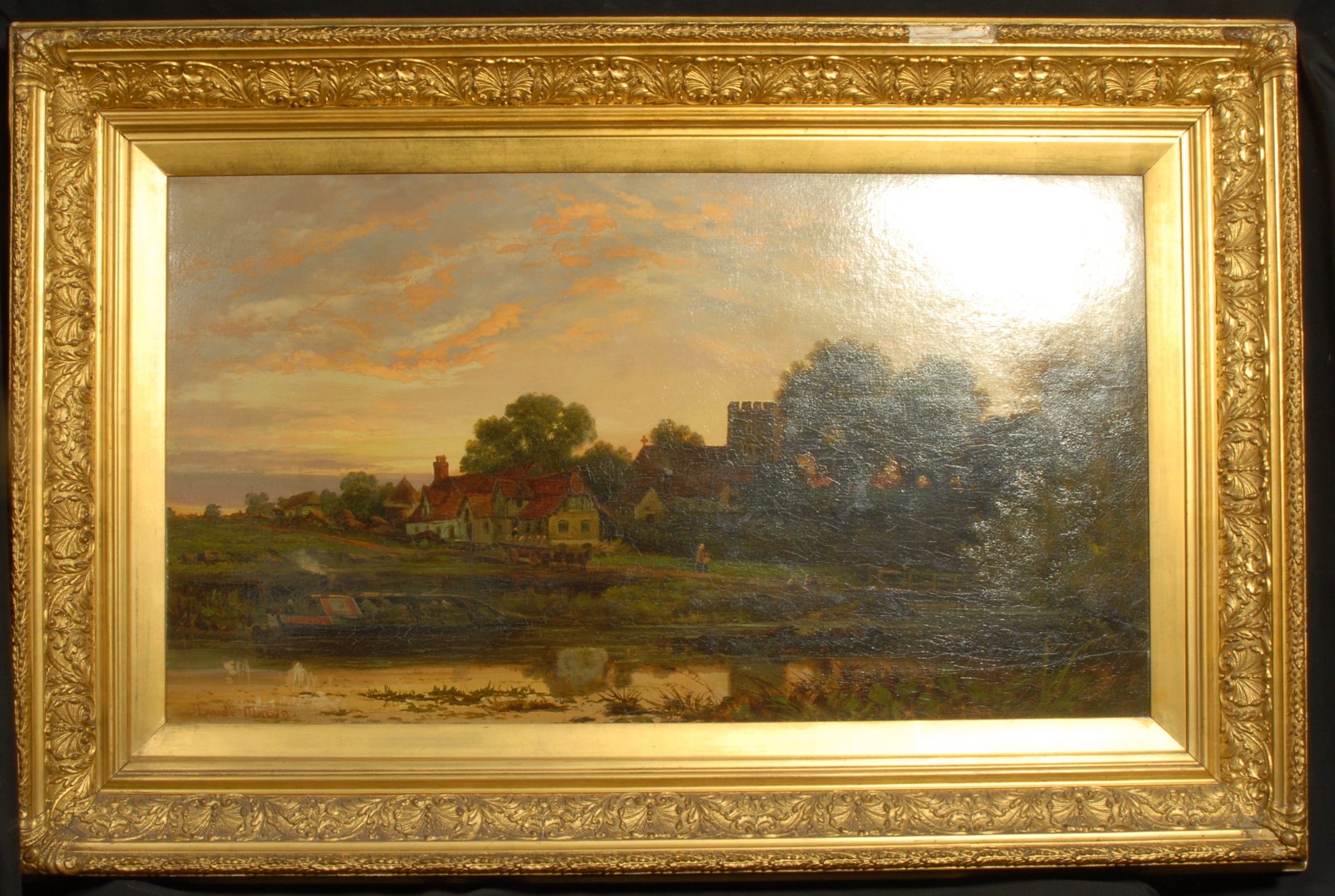 Claude Mason (19th century) Village at Sunset signed, oil on canvas, 44.5cm x 80cm - Image 2 of 4