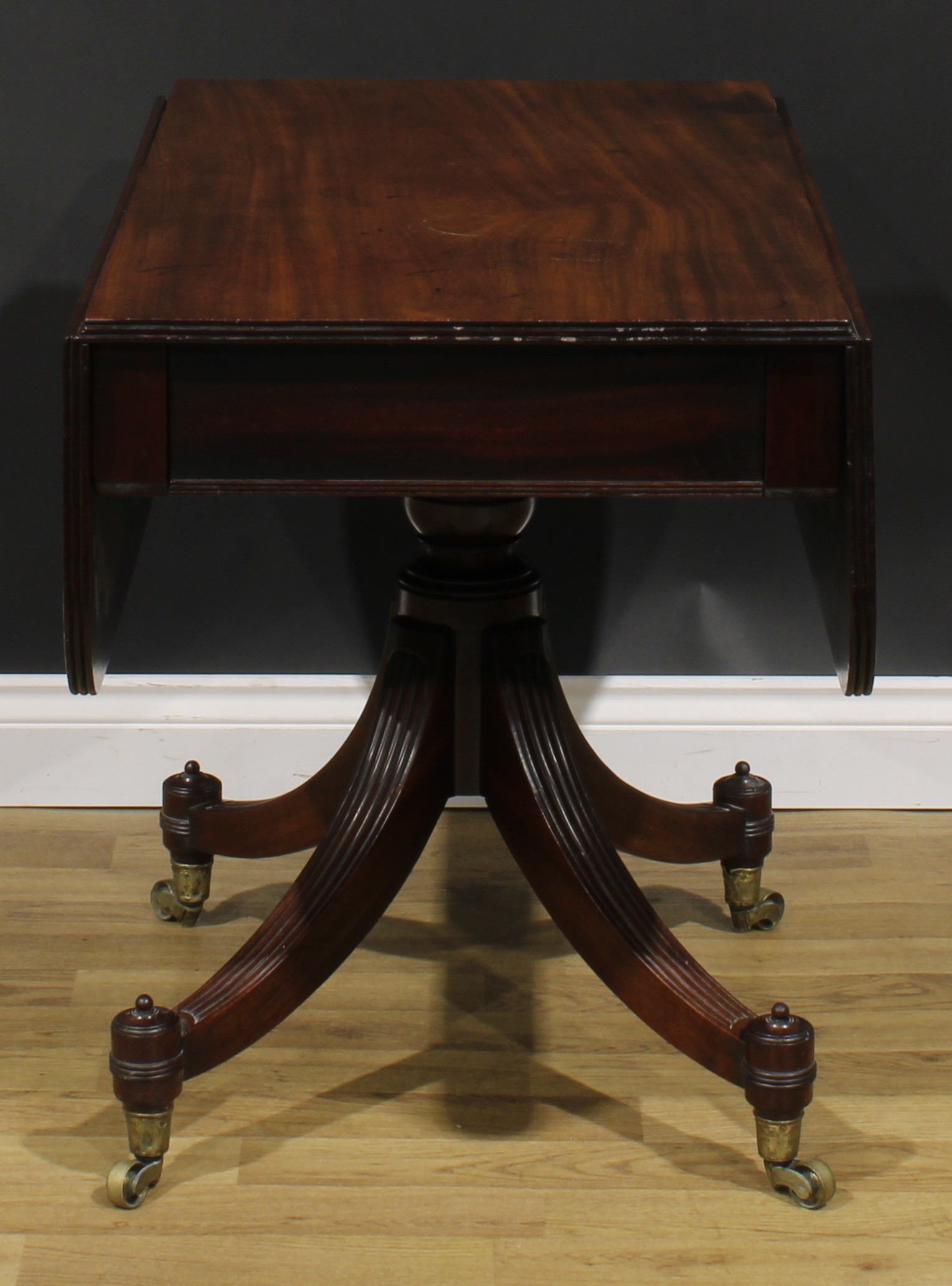 A George IV mahogany Pembroke table, possibly Scottish, rounded rectangular top with reeded edge and - Image 2 of 7